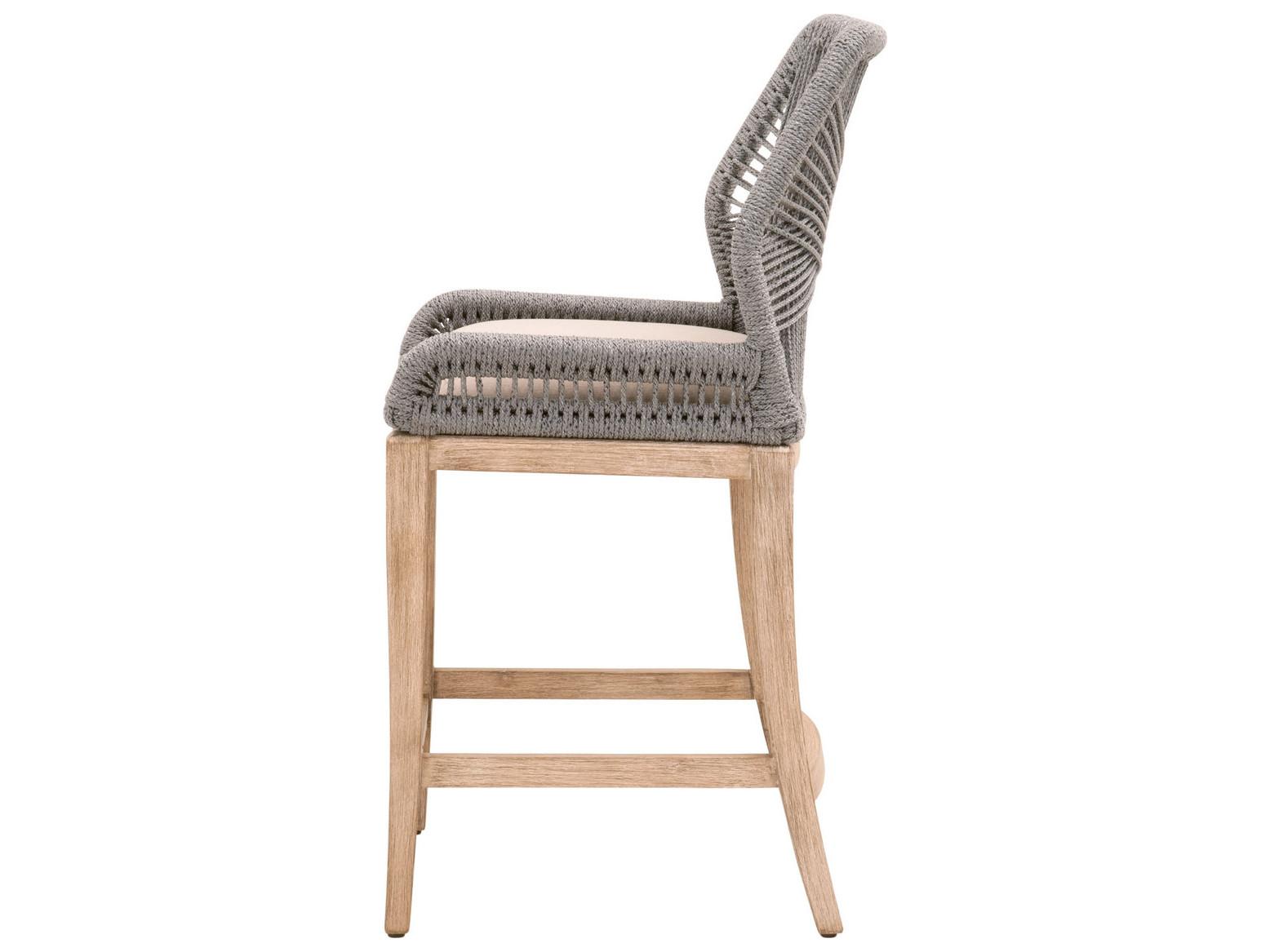 Essentials for Living Woven Loom Upholstered Mahogany Wood Platinum Light Gray Natural Counter Stool