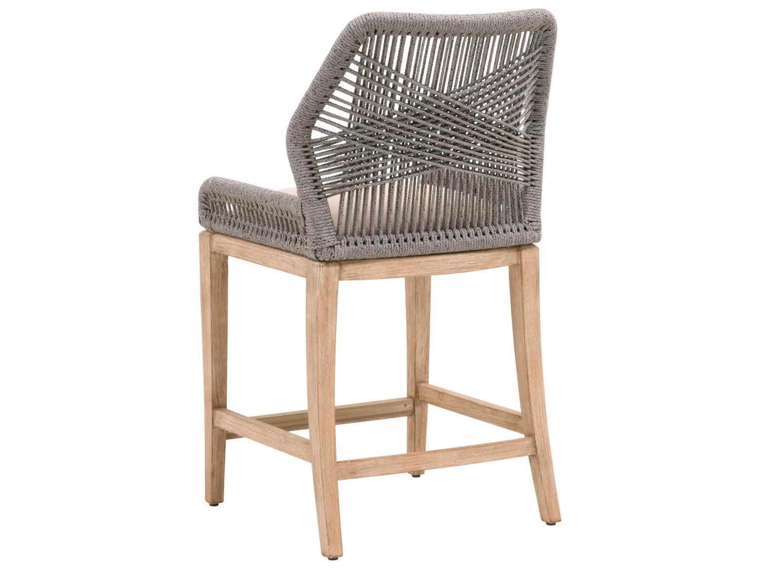 Essentials for Living Woven Loom Upholstered Mahogany Wood Platinum Light Gray Natural Counter Stool