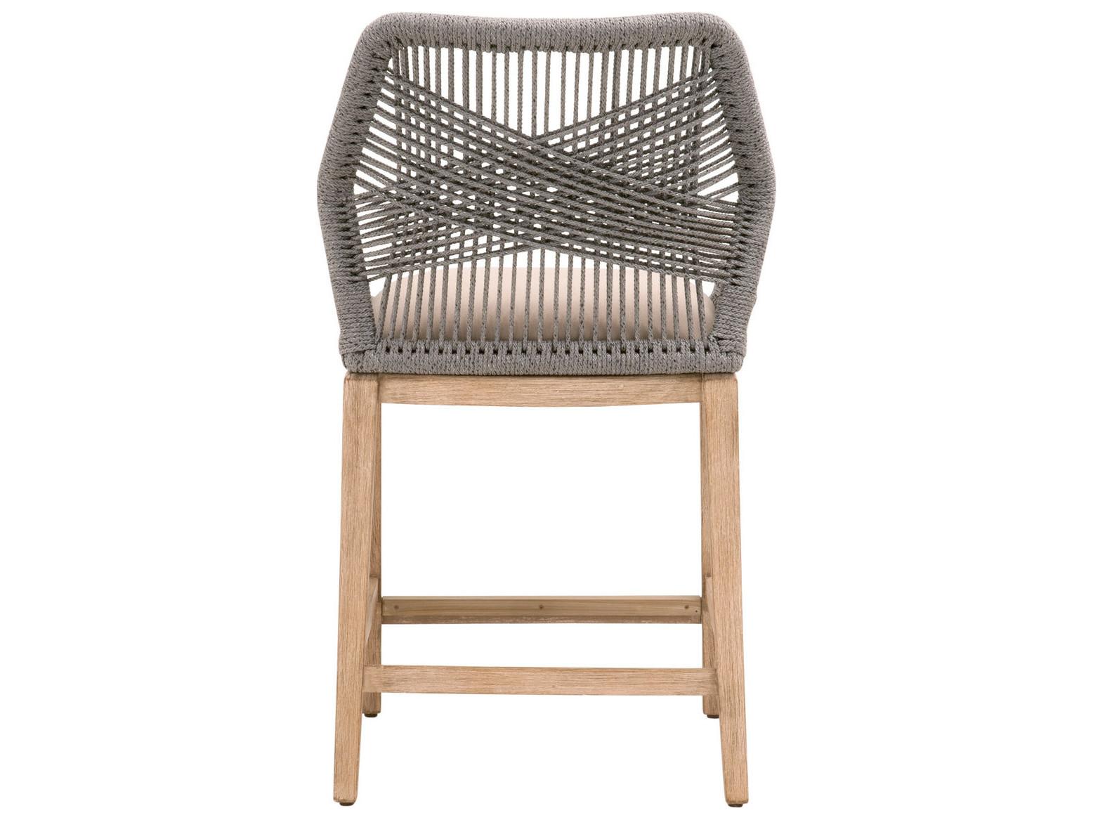Essentials for Living Woven Loom Upholstered Mahogany Wood Platinum Light Gray Natural Counter Stool
