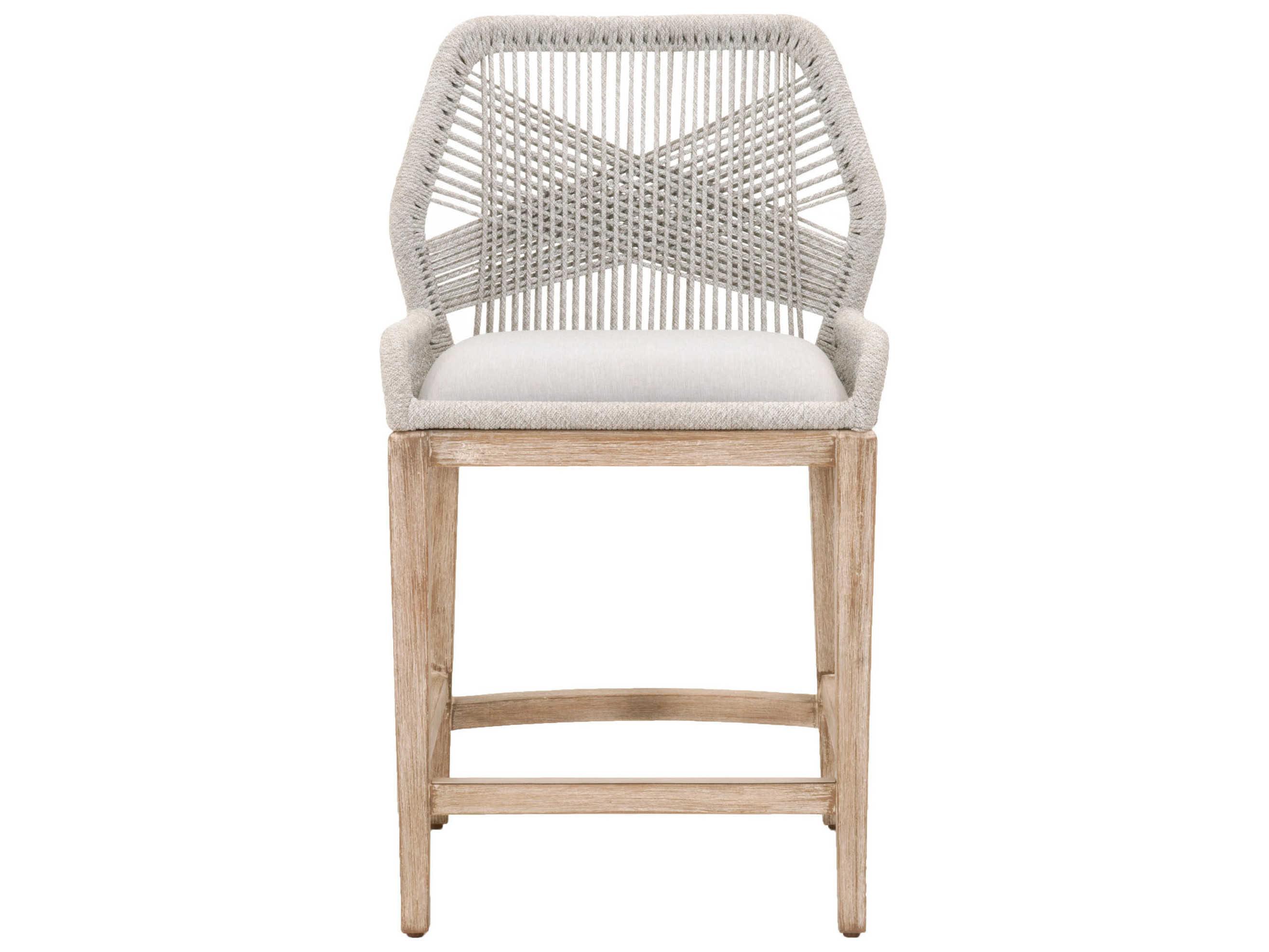 Essentials for Living Woven Loom Upholstered Mahogany Wood Taupe & White Counter Stool