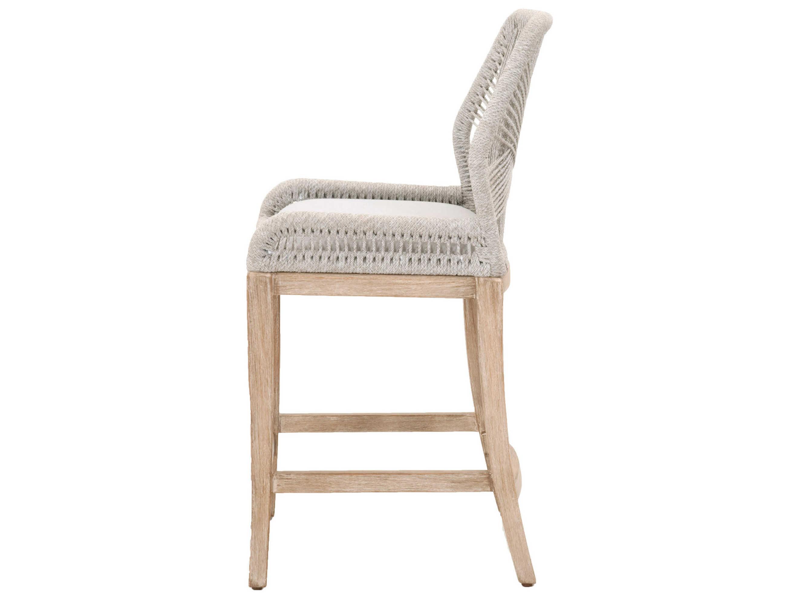 Essentials for Living Woven Loom Upholstered Mahogany Wood Taupe & White Counter Stool