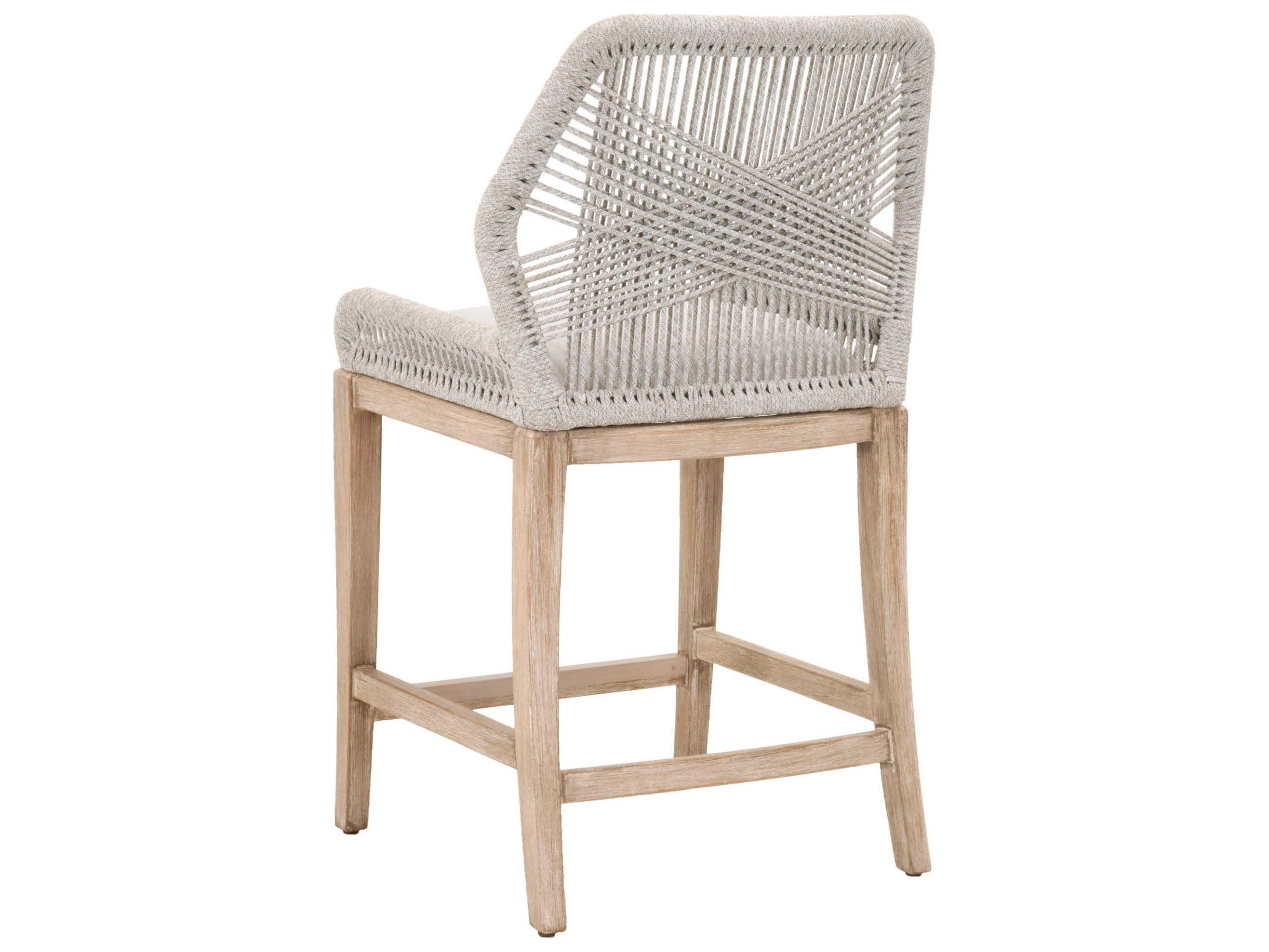 Essentials for Living Woven Loom Upholstered Mahogany Wood Taupe & White Counter Stool