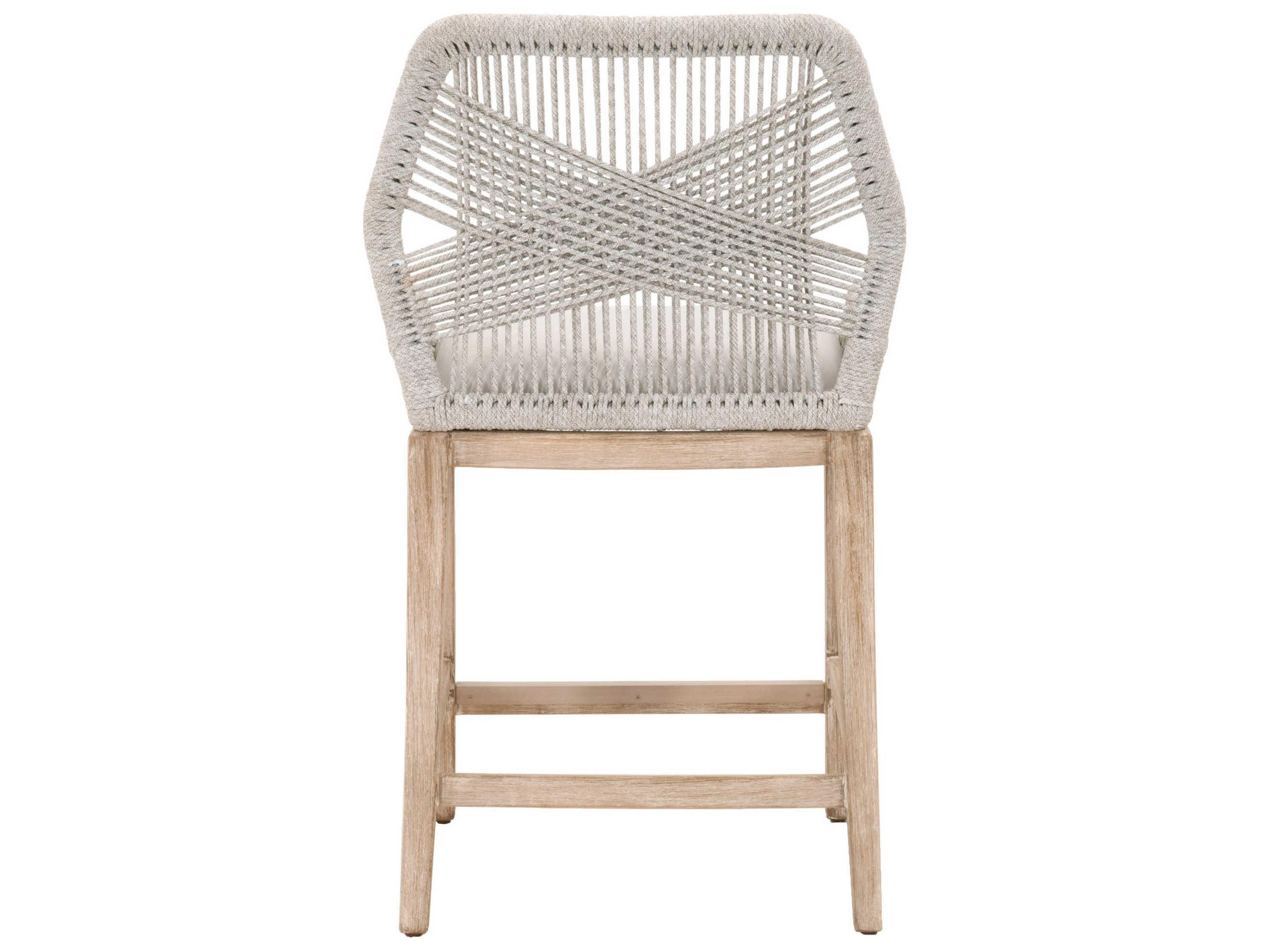 Essentials for Living Woven Loom Upholstered Mahogany Wood Taupe & White Counter Stool