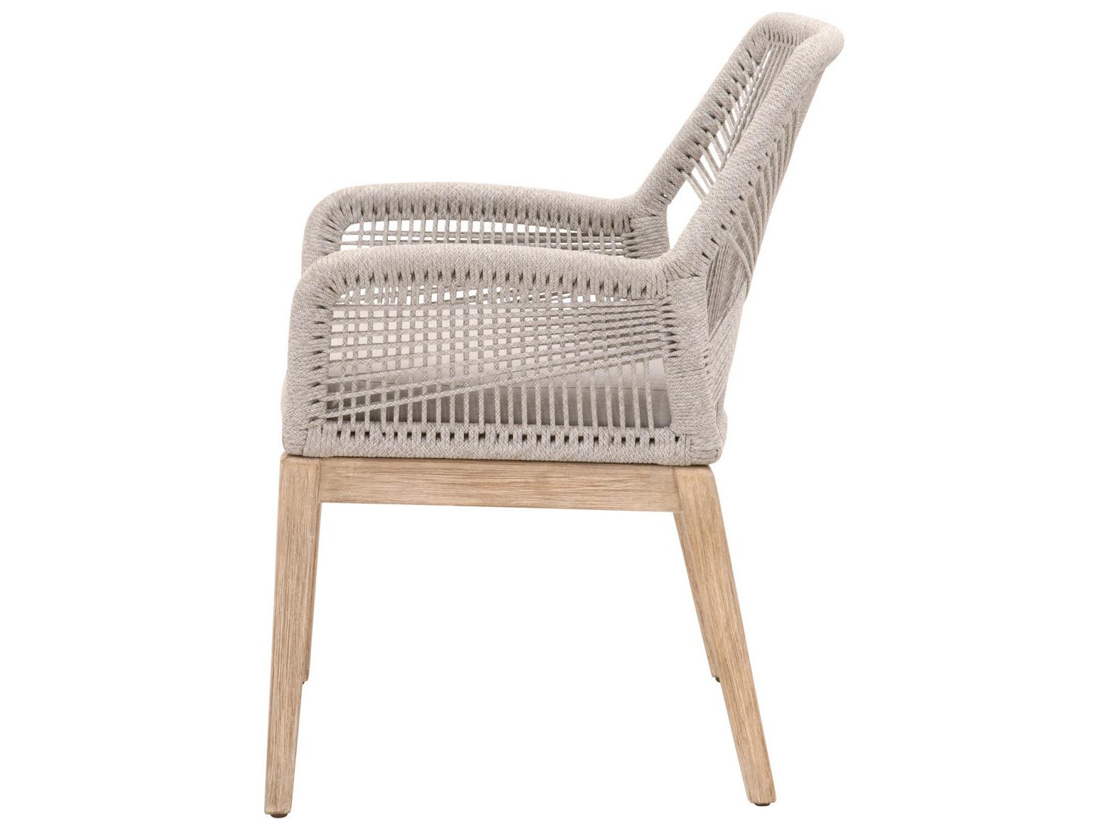 Essentials for Living Woven Loom Mahogany Wood Gray Upholstered Arm Dining Chair Set of 2