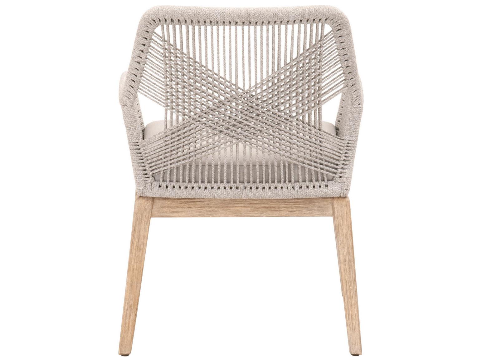 Essentials for Living Woven Loom Mahogany Wood Gray Upholstered Arm Dining Chair Set of 2