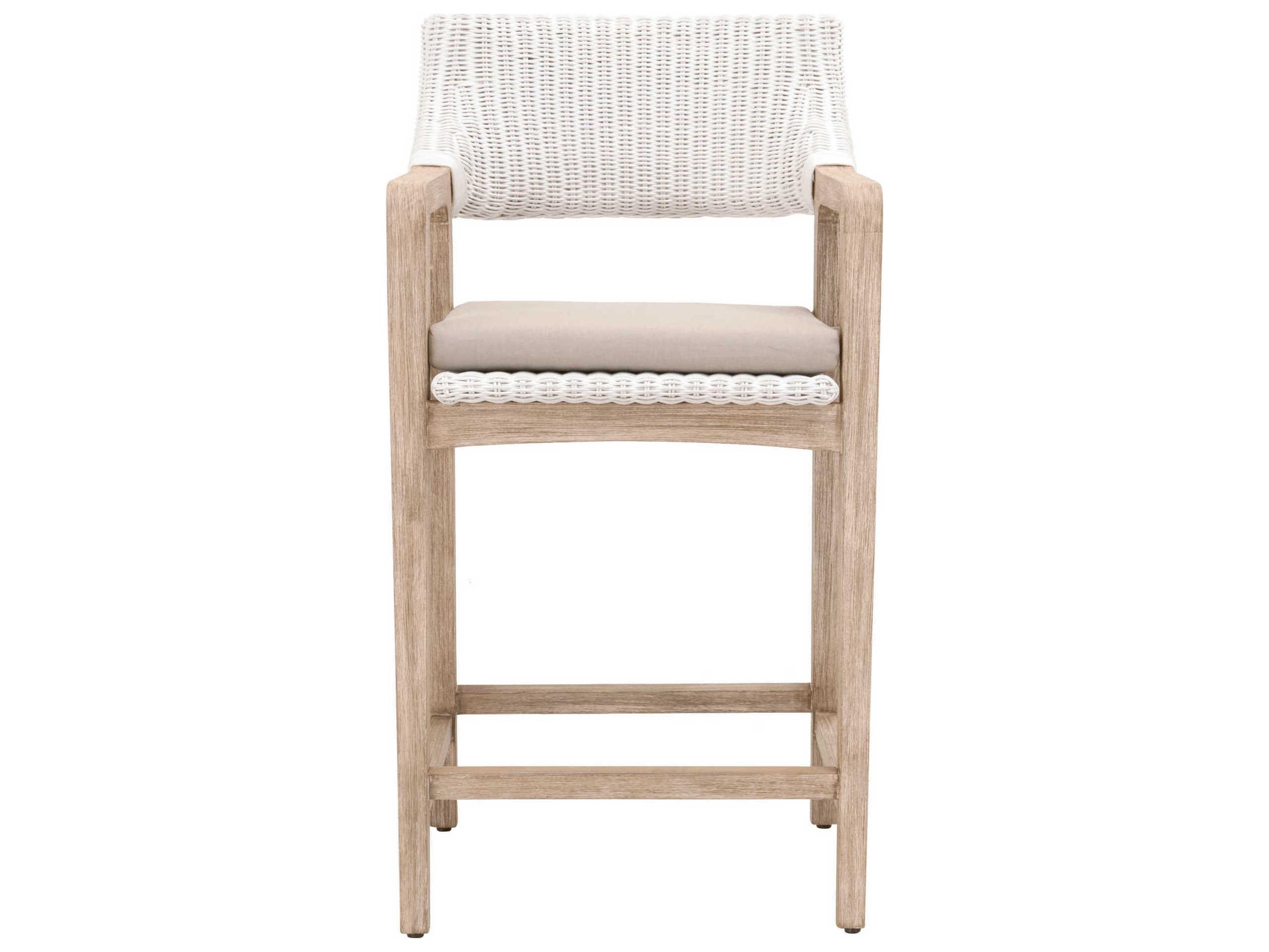 Luxecor Respite Upholstered Mahogany Wood White Rattan Counter Stool
