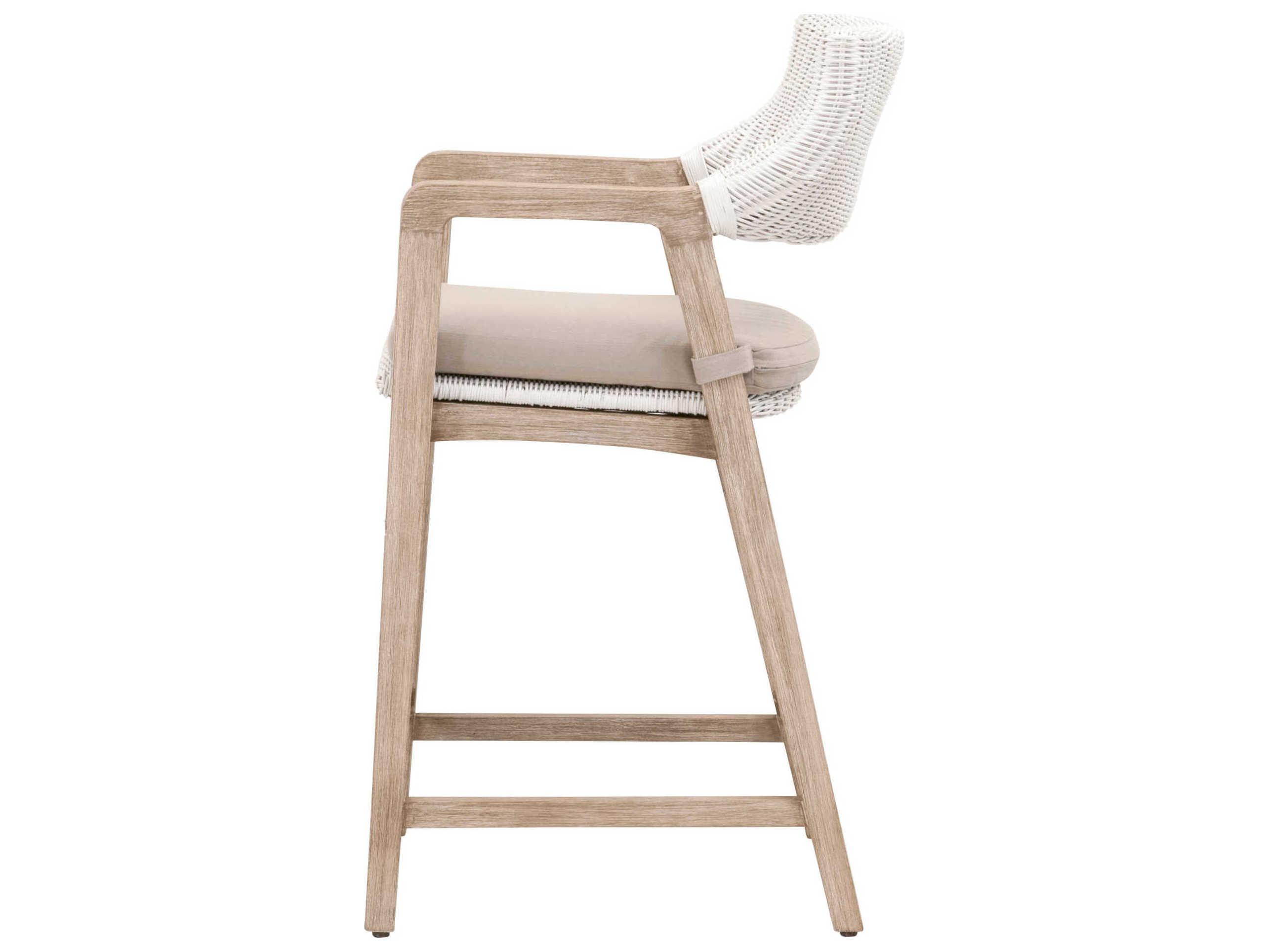 Luxecor Respite Upholstered Mahogany Wood White Rattan Counter Stool