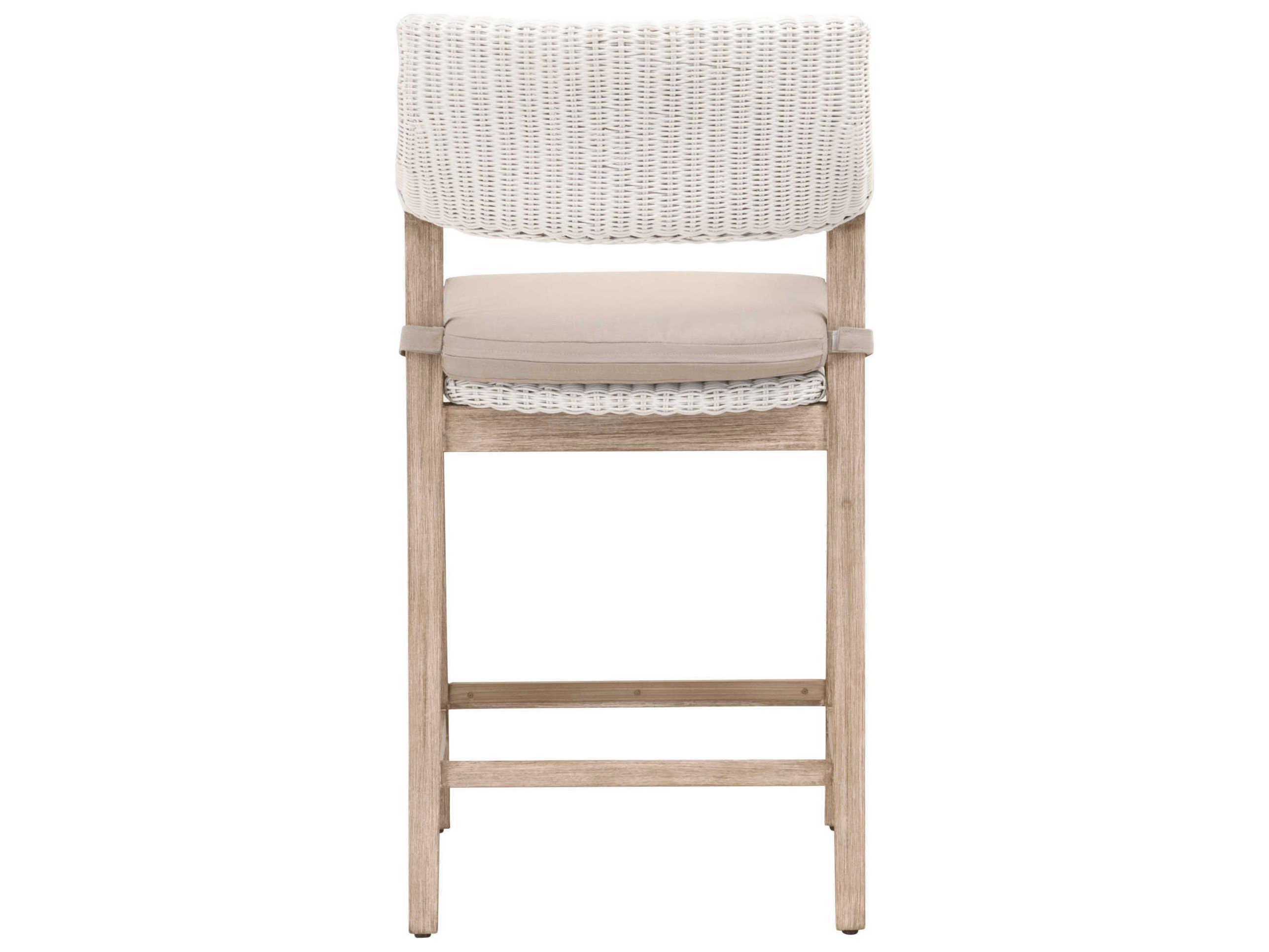 Luxecor Respite Upholstered Mahogany Wood White Rattan Counter Stool