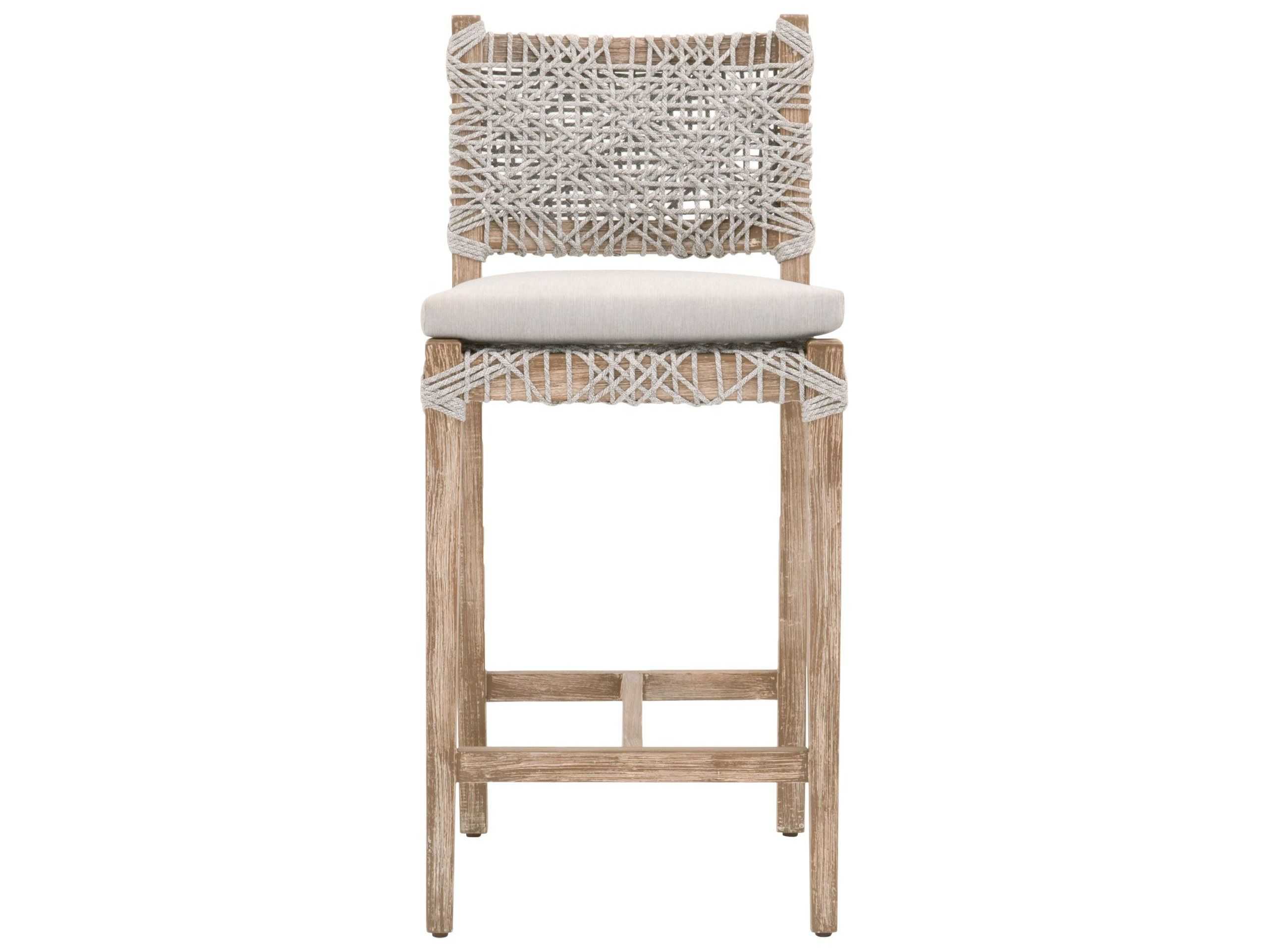 Essentials for Living Woven Costa Upholstered Mahogany Wood Taupe & White Flat Pumice Counter Stool