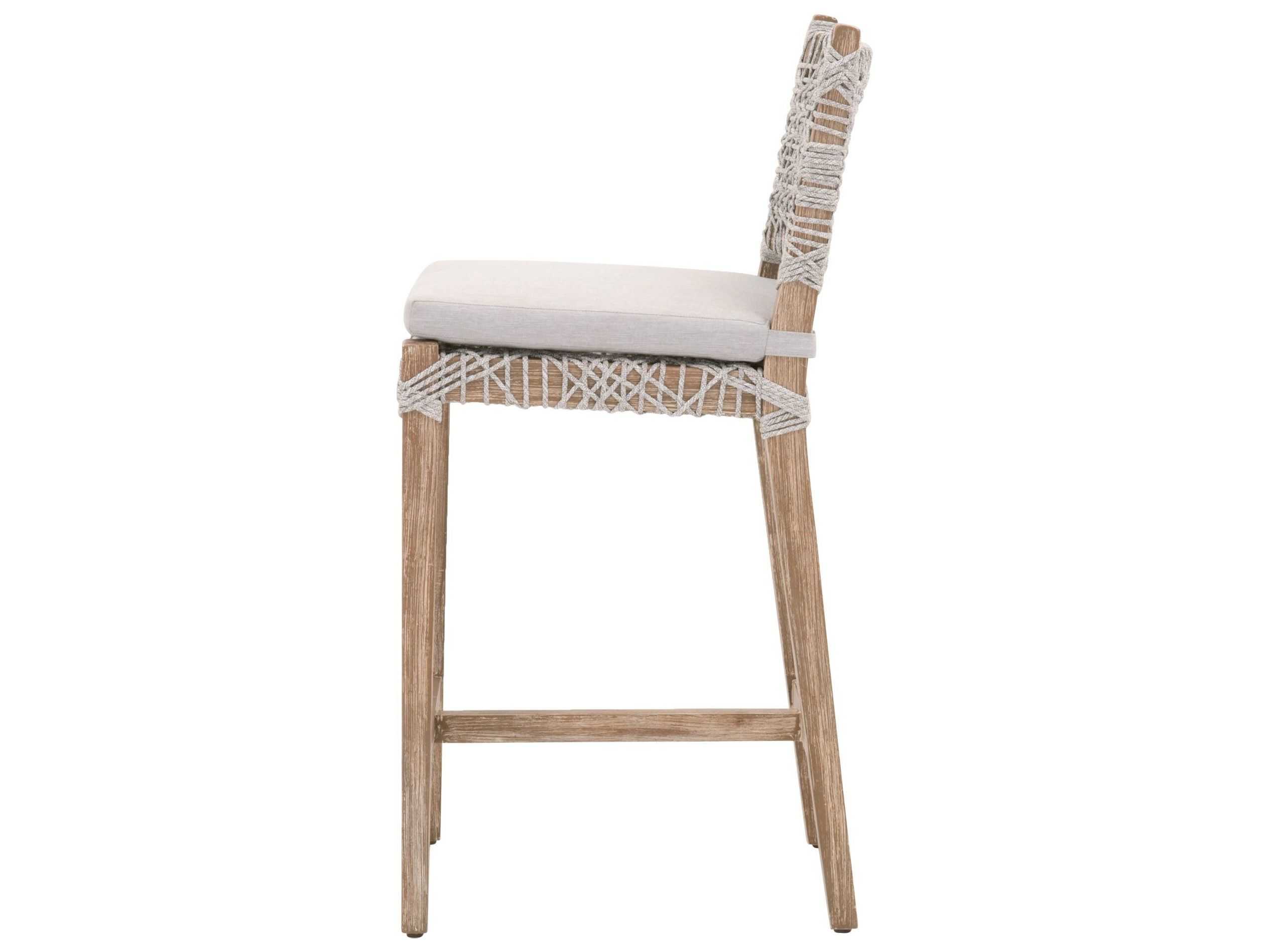Essentials for Living Woven Costa Upholstered Mahogany Wood Taupe & White Flat Pumice Counter Stool