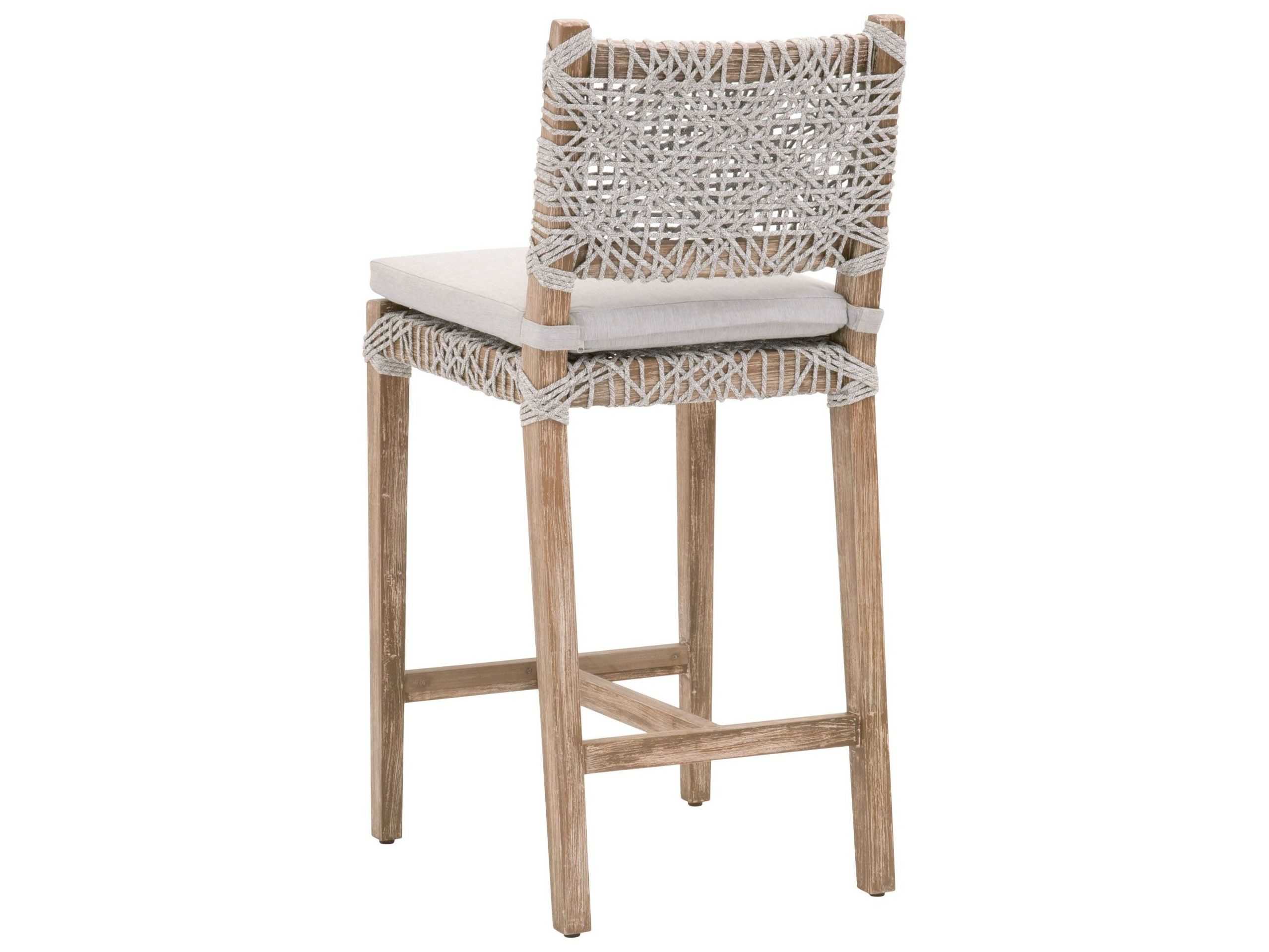 Essentials for Living Woven Costa Upholstered Mahogany Wood Taupe & White Flat Pumice Counter Stool