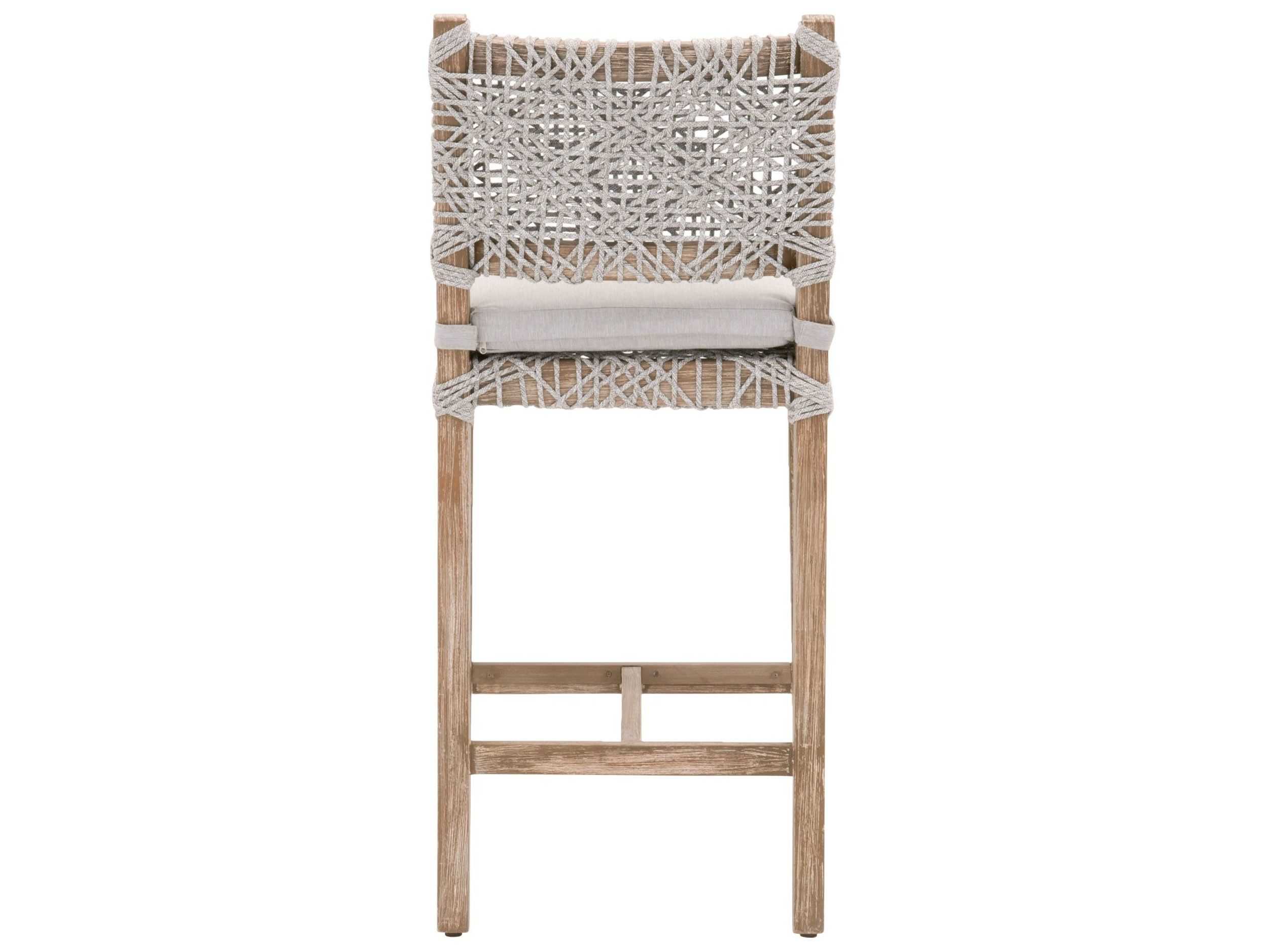 Essentials for Living Woven Costa Upholstered Mahogany Wood Taupe & White Flat Pumice Counter Stool