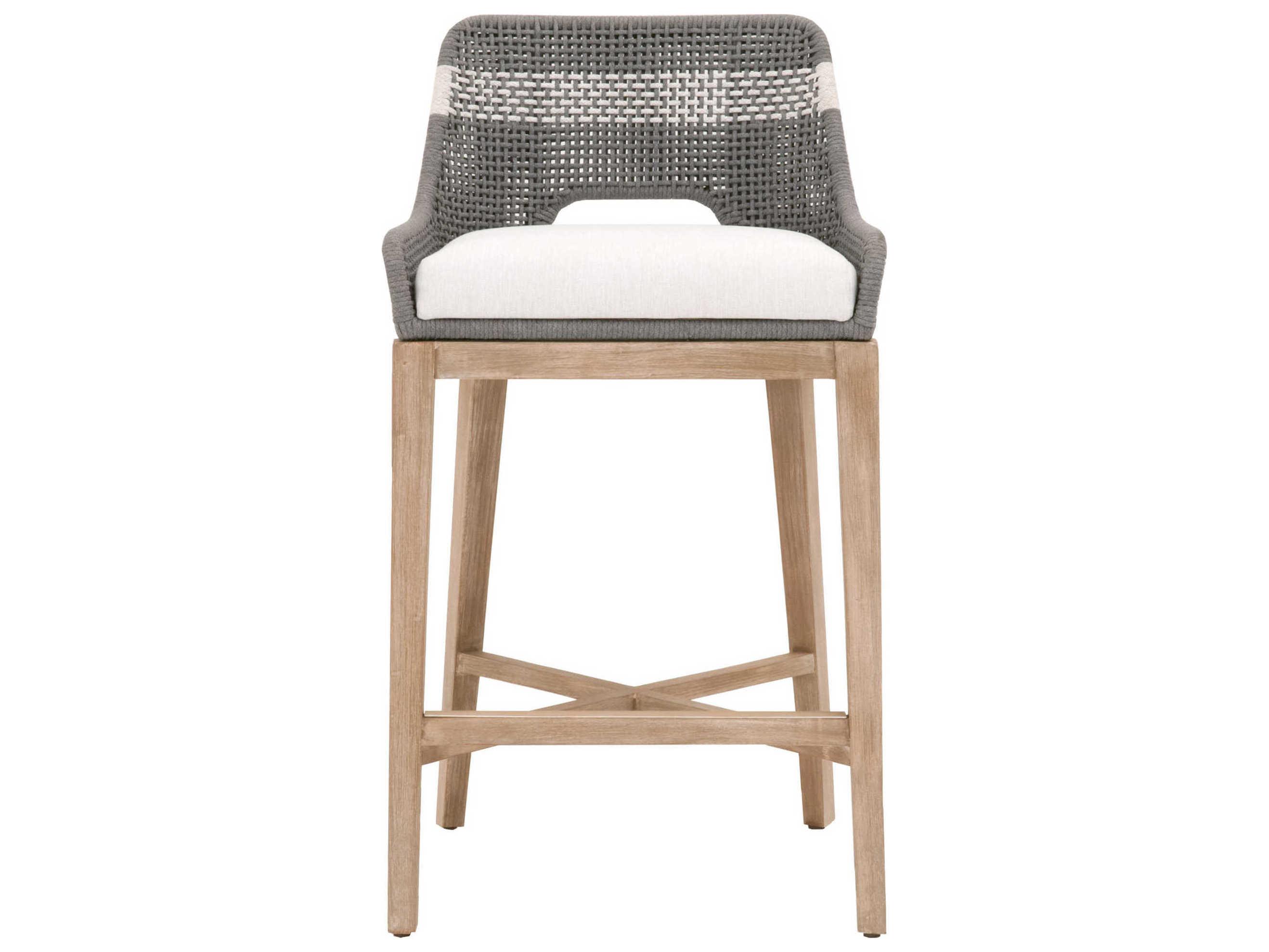 Essentials for Living Woven Tapestry Upholstered Mahogany Wood Dove White Gray Bar Stool