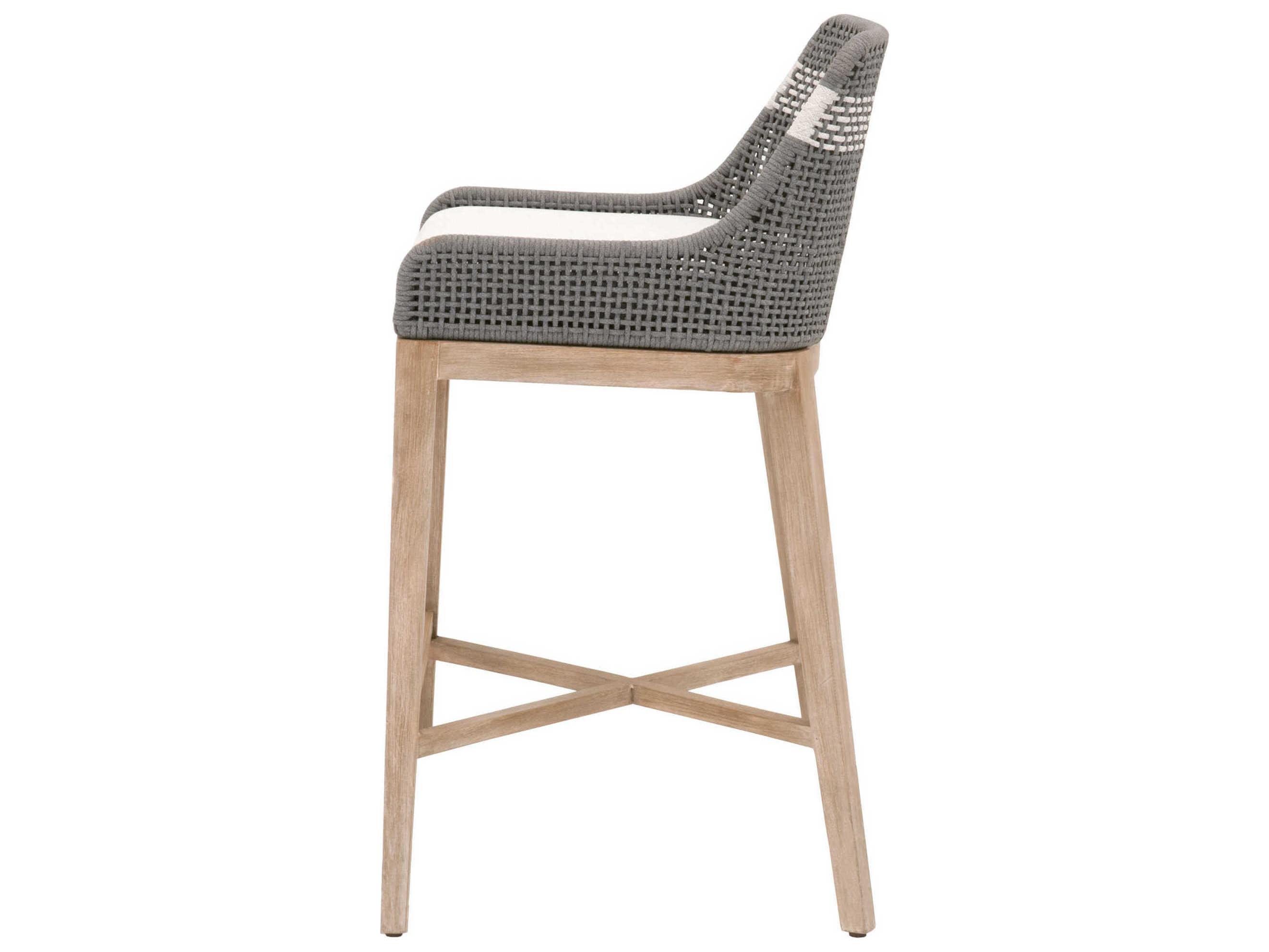 Essentials for Living Woven Tapestry Upholstered Mahogany Wood Dove White Gray Bar Stool