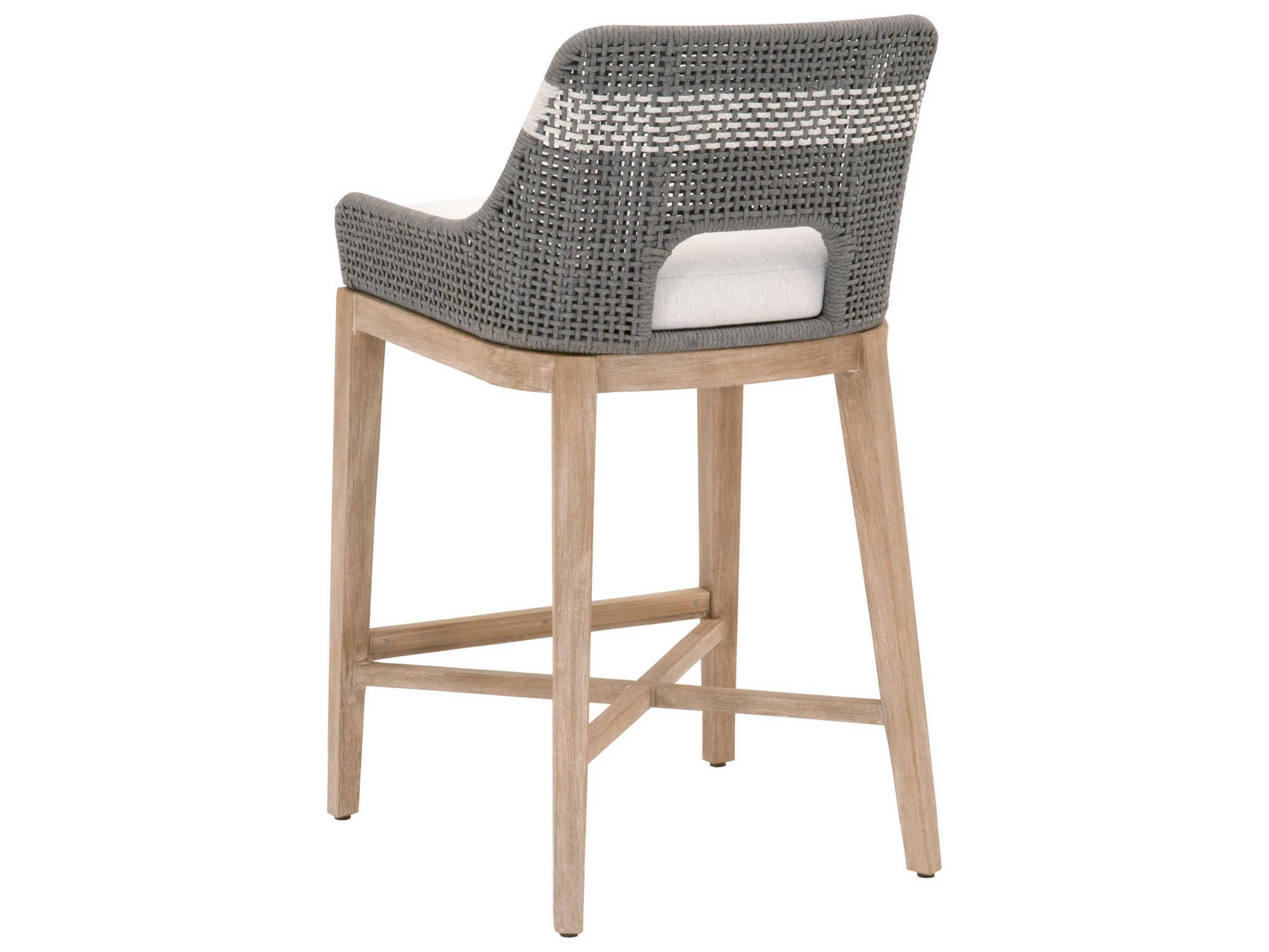 Essentials for Living Woven Tapestry Upholstered Mahogany Wood Dove White Gray Bar Stool
