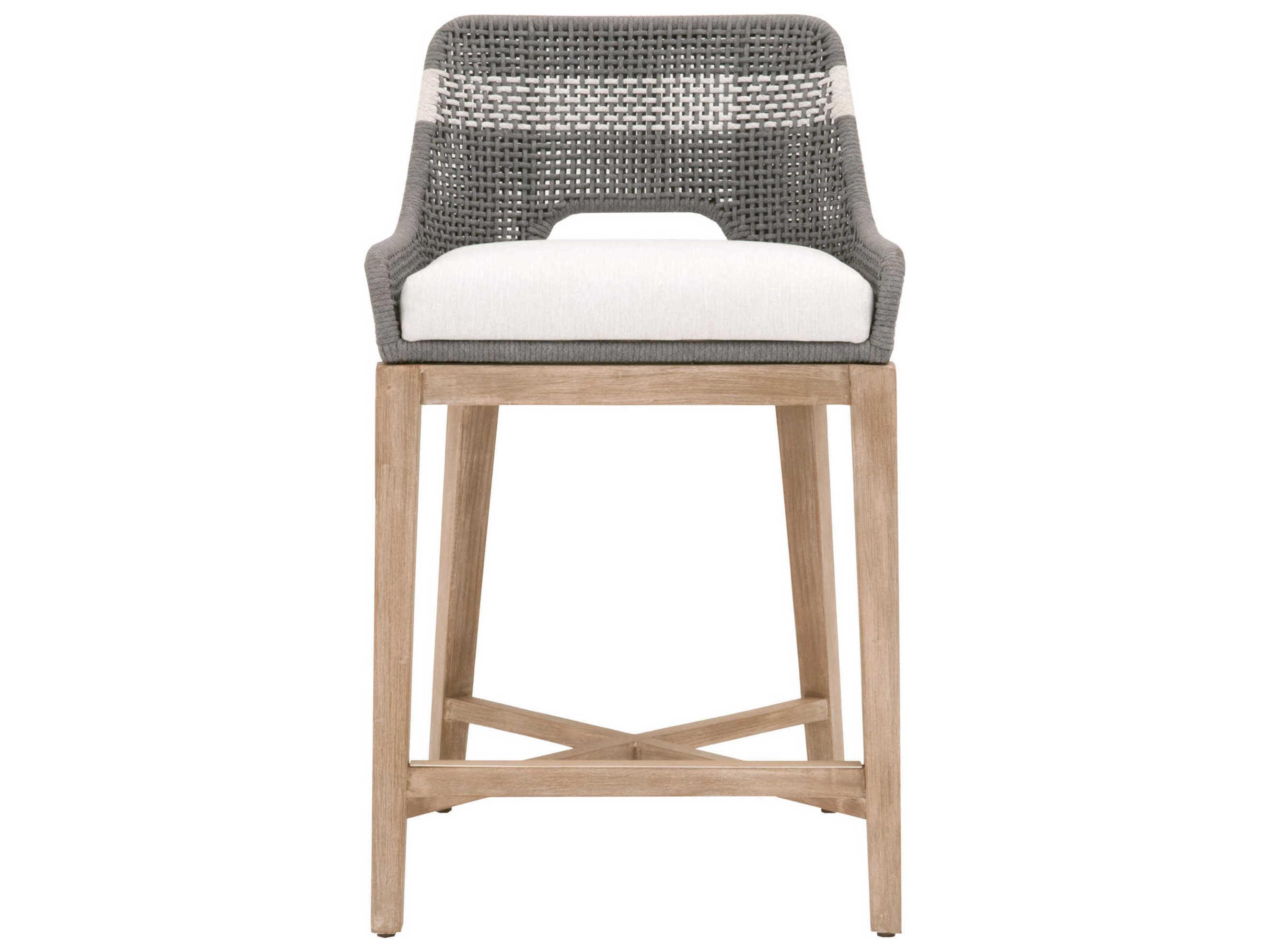 Luxecor Respite Tapestry Upholstered Mahogany Wood Dove White Speckle Natural Gray Counter Stool