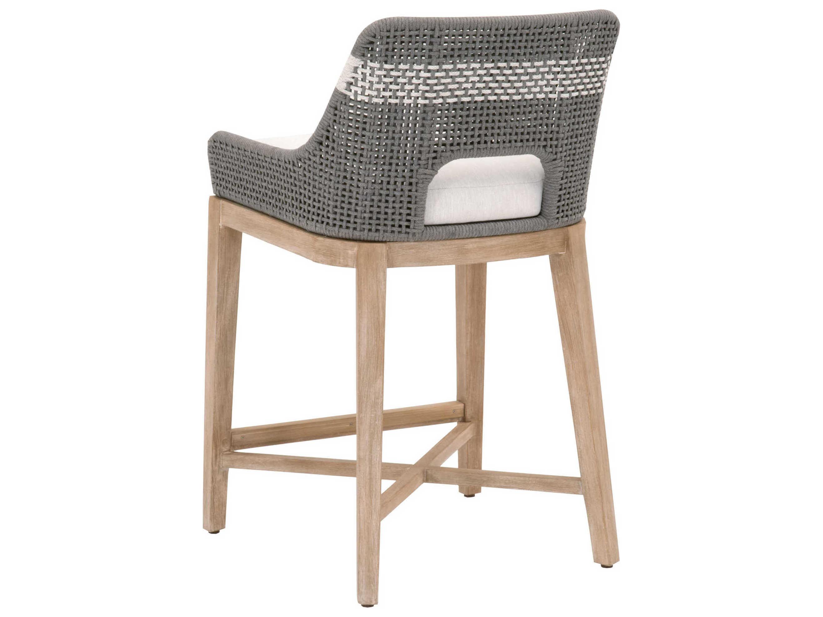 Luxecor Respite Tapestry Upholstered Mahogany Wood Dove White Speckle Natural Gray Counter Stool