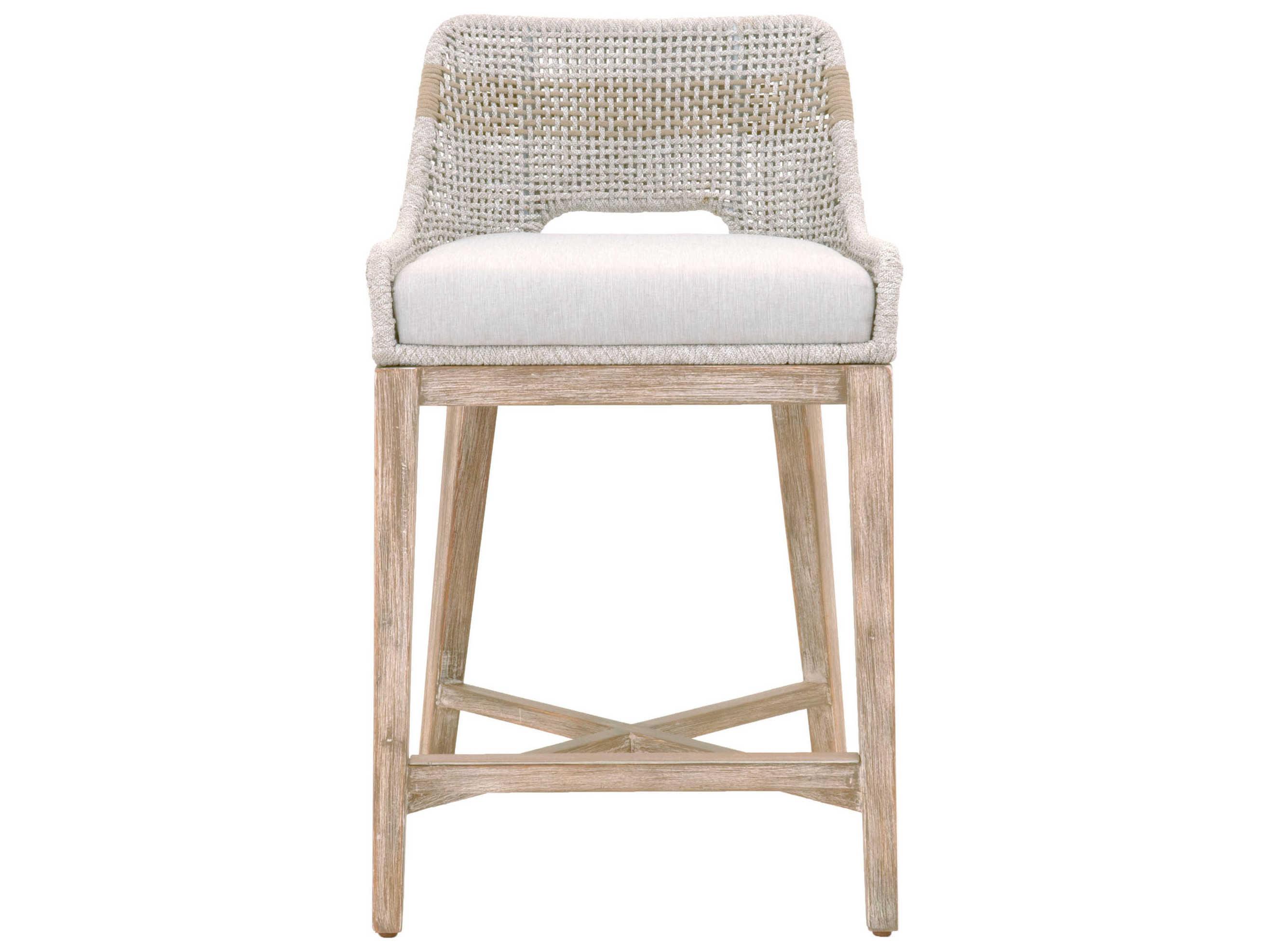 Essentials for Living Woven Tapestry Upholstered Mahogany Wood Taupe & White Counter Stool