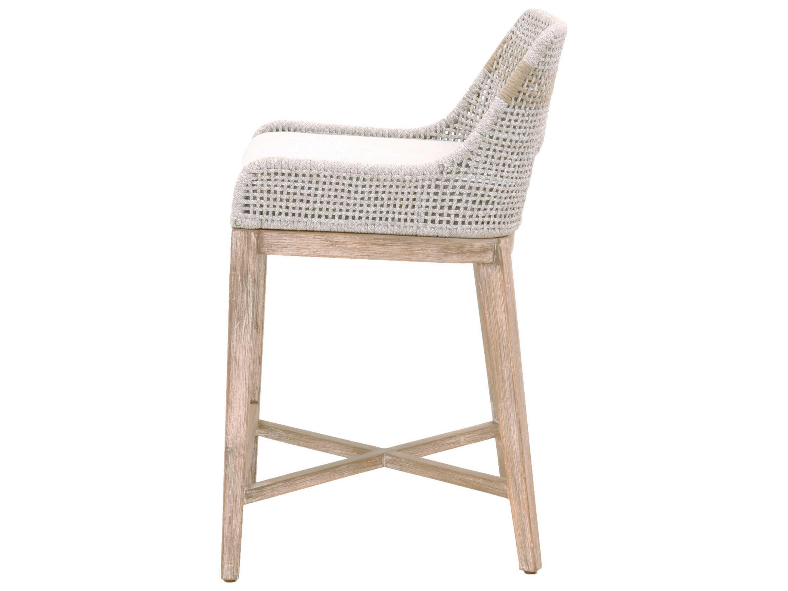Essentials for Living Woven Tapestry Upholstered Mahogany Wood Taupe & White Counter Stool