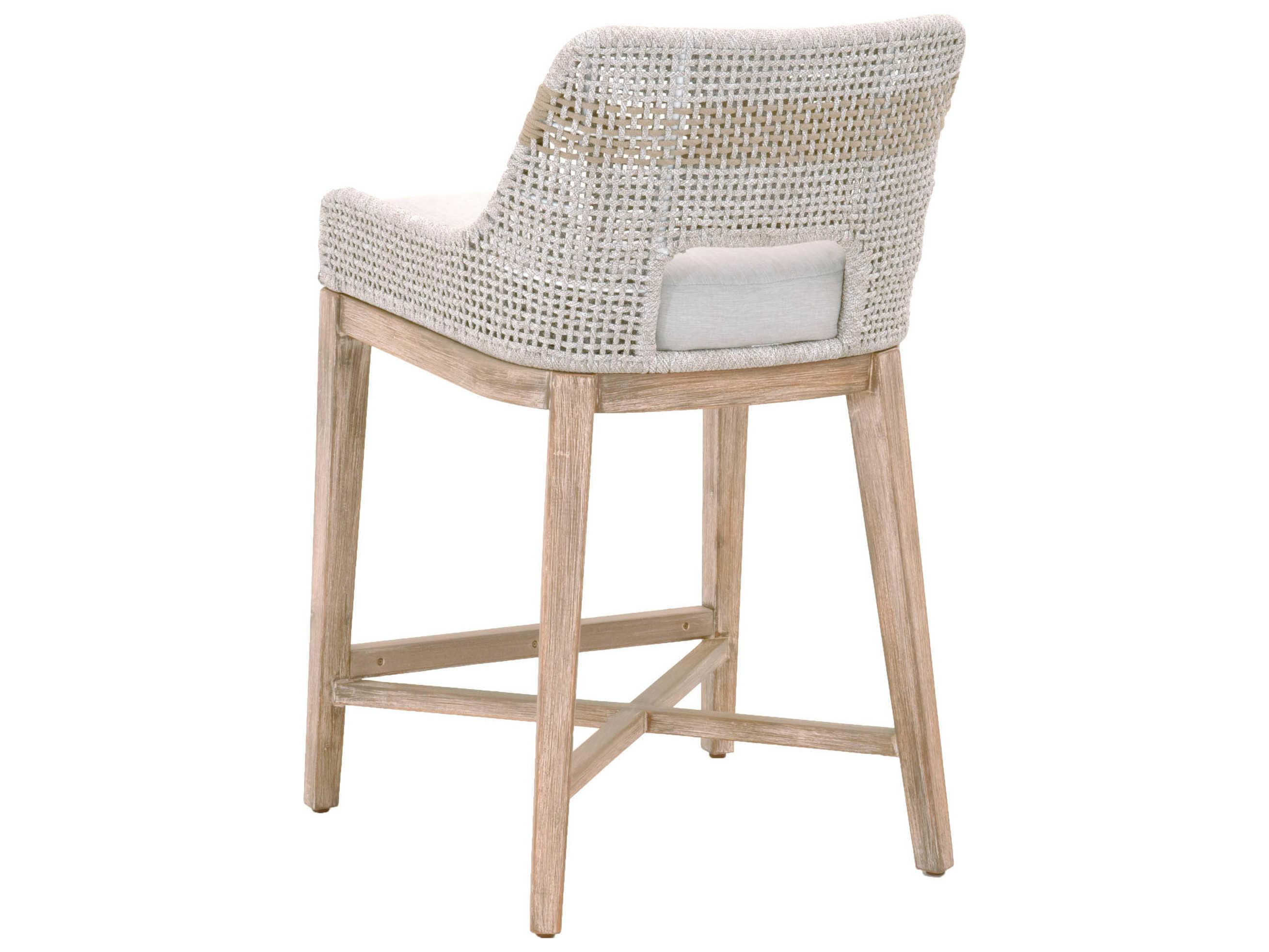 Essentials for Living Woven Tapestry Upholstered Mahogany Wood Taupe & White Counter Stool