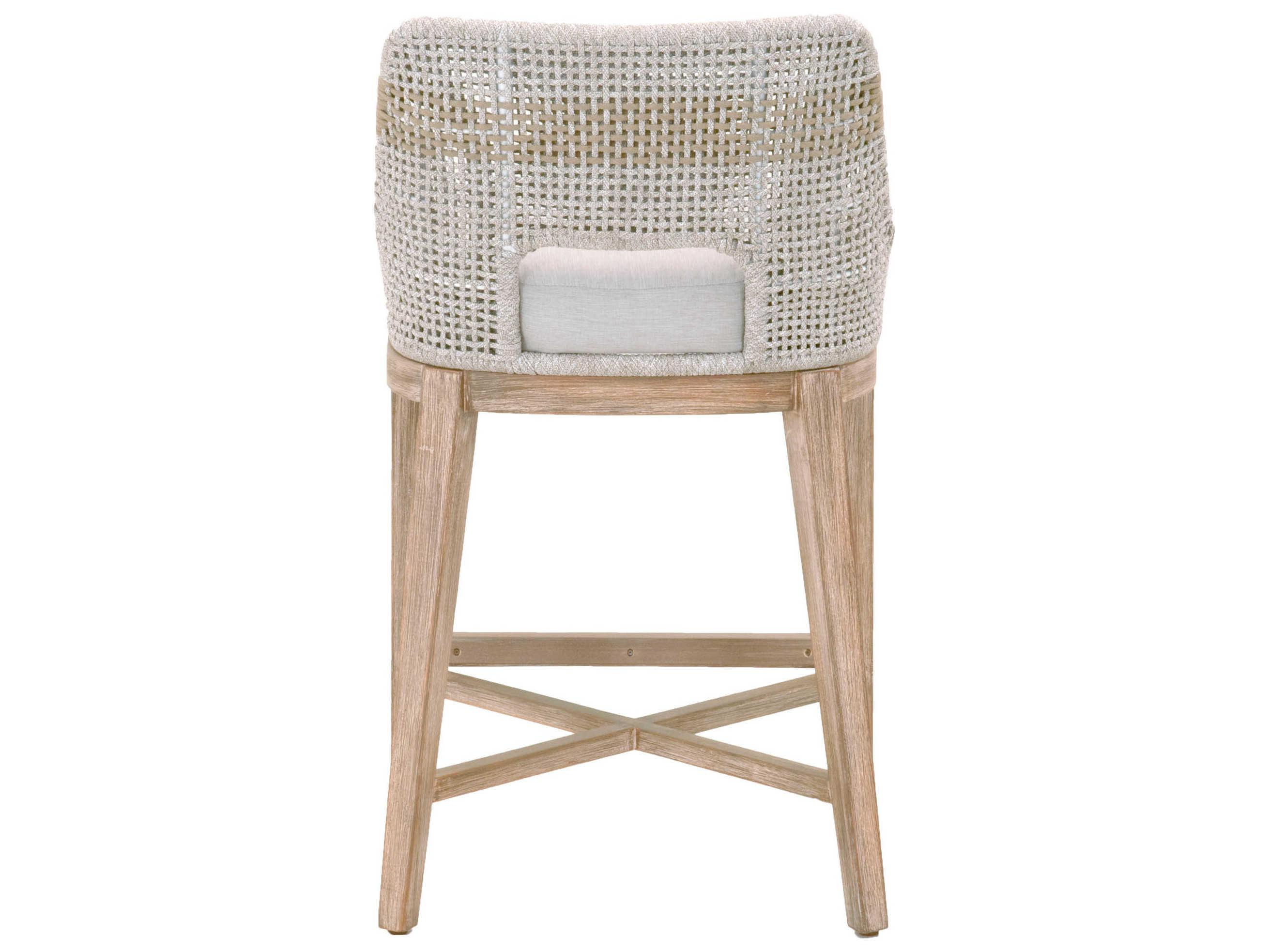 Essentials for Living Woven Tapestry Upholstered Mahogany Wood Taupe & White Counter Stool