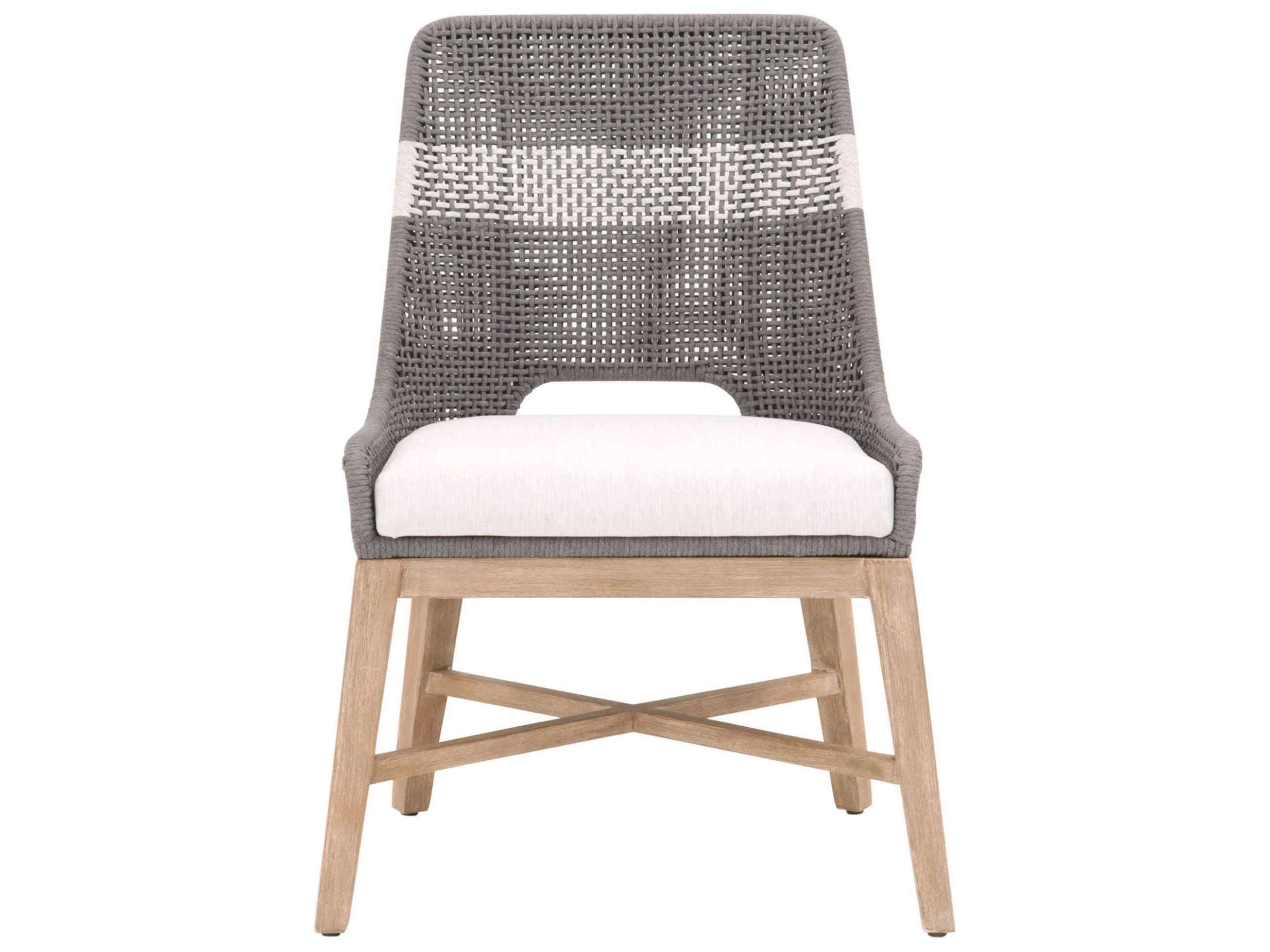 Essentials for Living Woven Mahogany Wood Gray Upholstered Side Dining Chair Set of 2