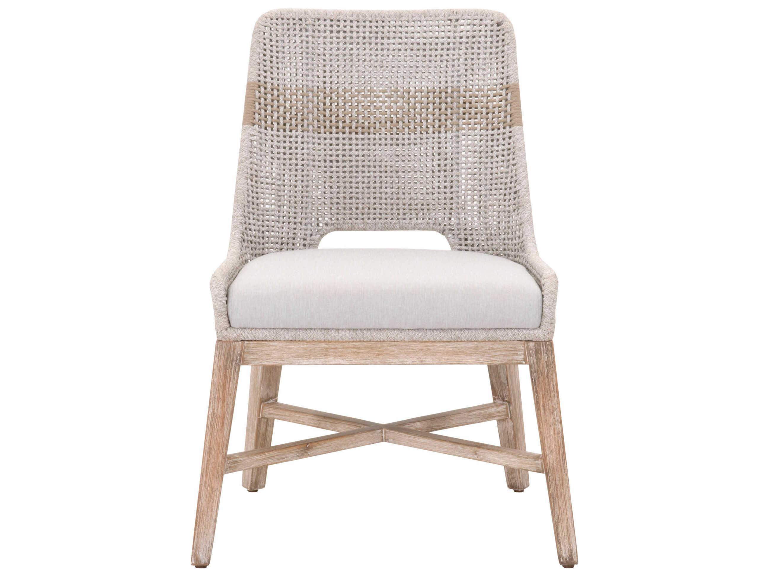 Essentials for Living Woven Mahogany Wood Gray Upholstered Side Dining Chair Set of 2