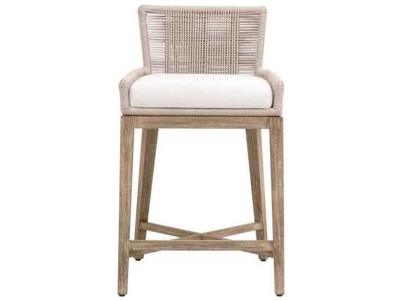 Essentials for Living Woven Upholstered Mahogany Wood Counter Stool