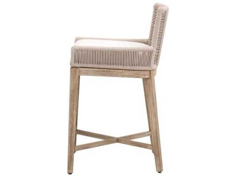 Essentials for Living Woven Upholstered Mahogany Wood Counter Stool
