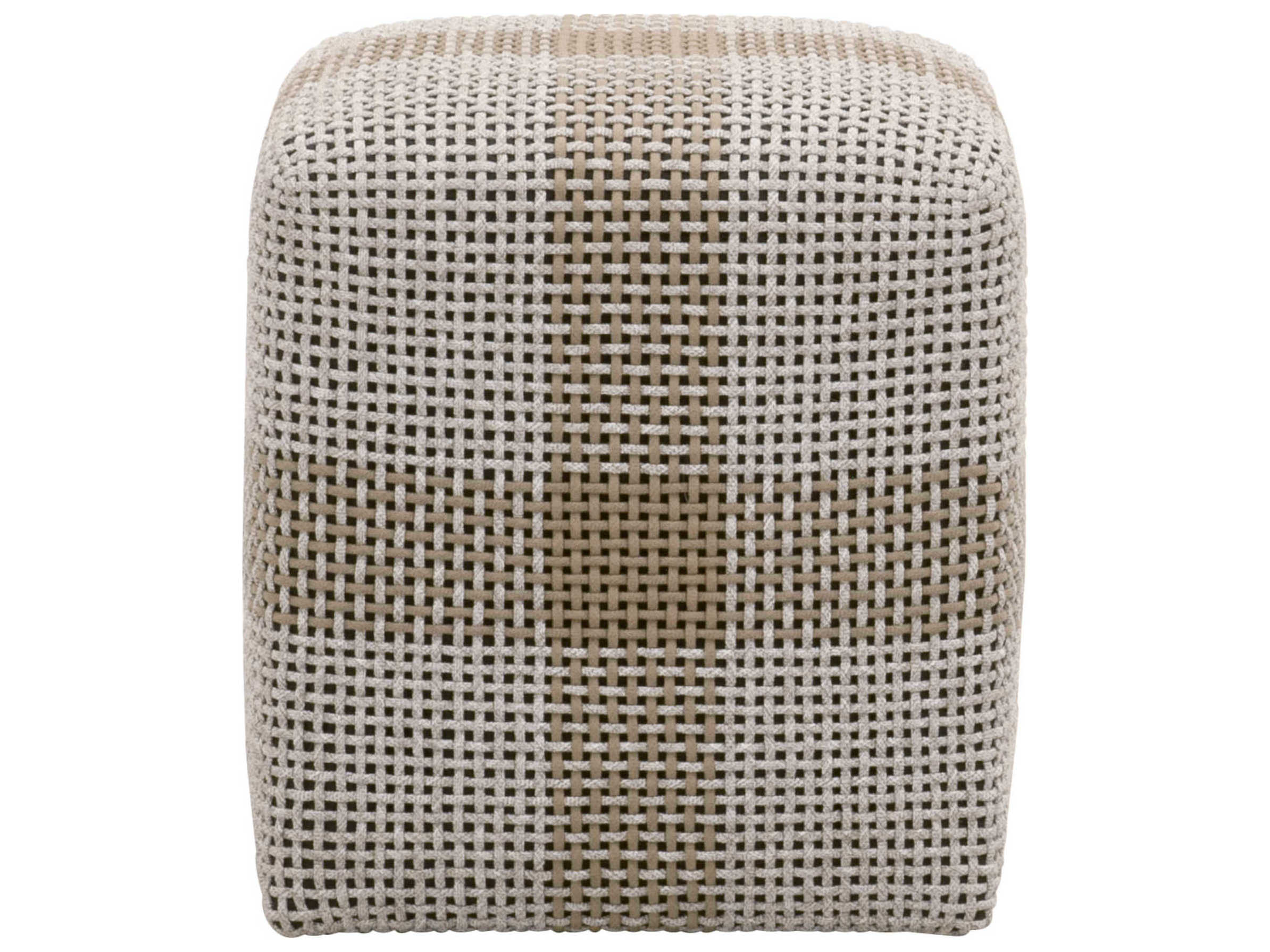 Luxecor Respite Cross Taupe & White Flat Rope Beige Ottoman