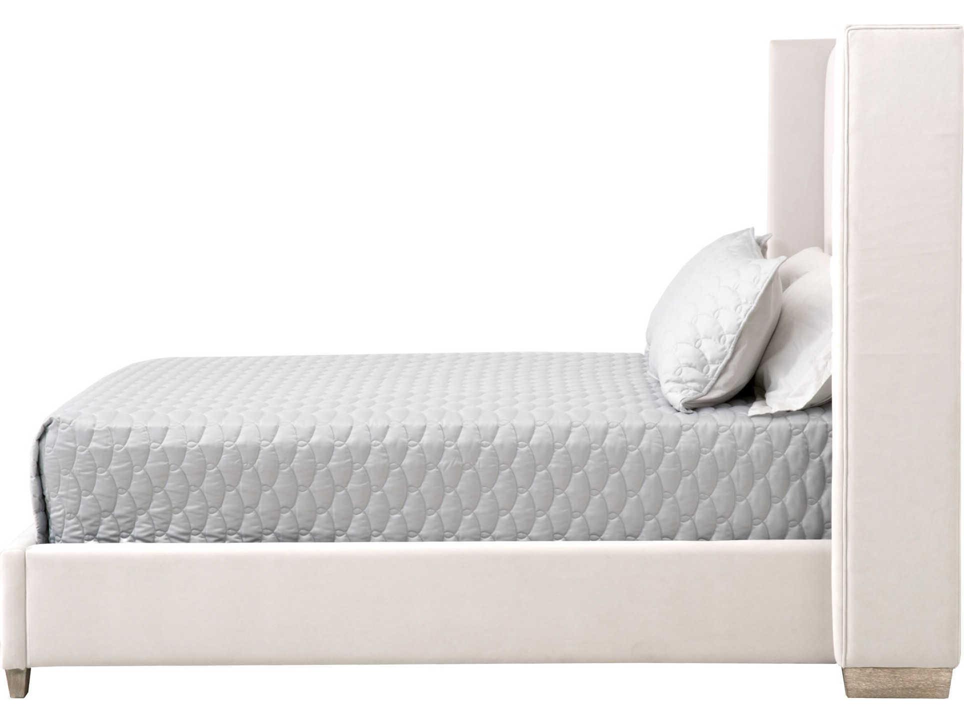 Essentials for Living Villa Chandler Cream Velvet Natural Gray White Oak Wood Upholstered Queen Platform Bed