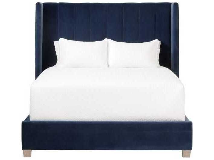 Essentials for Living Stitch & Hand - Dining & Bedroom Blue Oak Wood Upholstered Queen Platform Bed