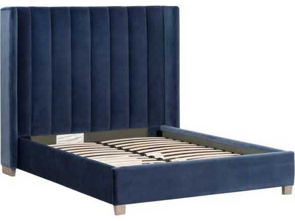 Essentials for Living Stitch & Hand - Dining & Bedroom Blue Oak Wood Upholstered Queen Platform Bed