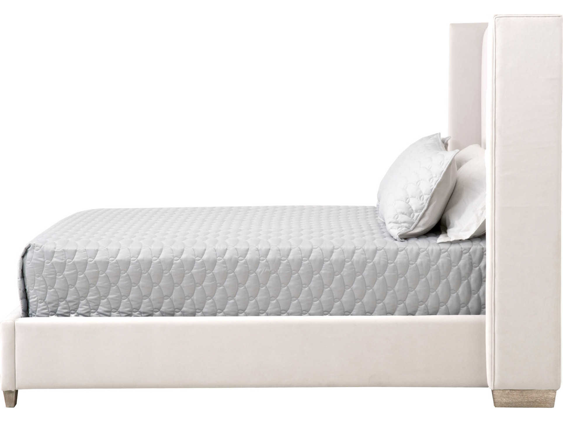 Essentials for Living Villa Chandler Cream Velvet Natural Gray White Oak Wood Upholstered California King Platform Bed