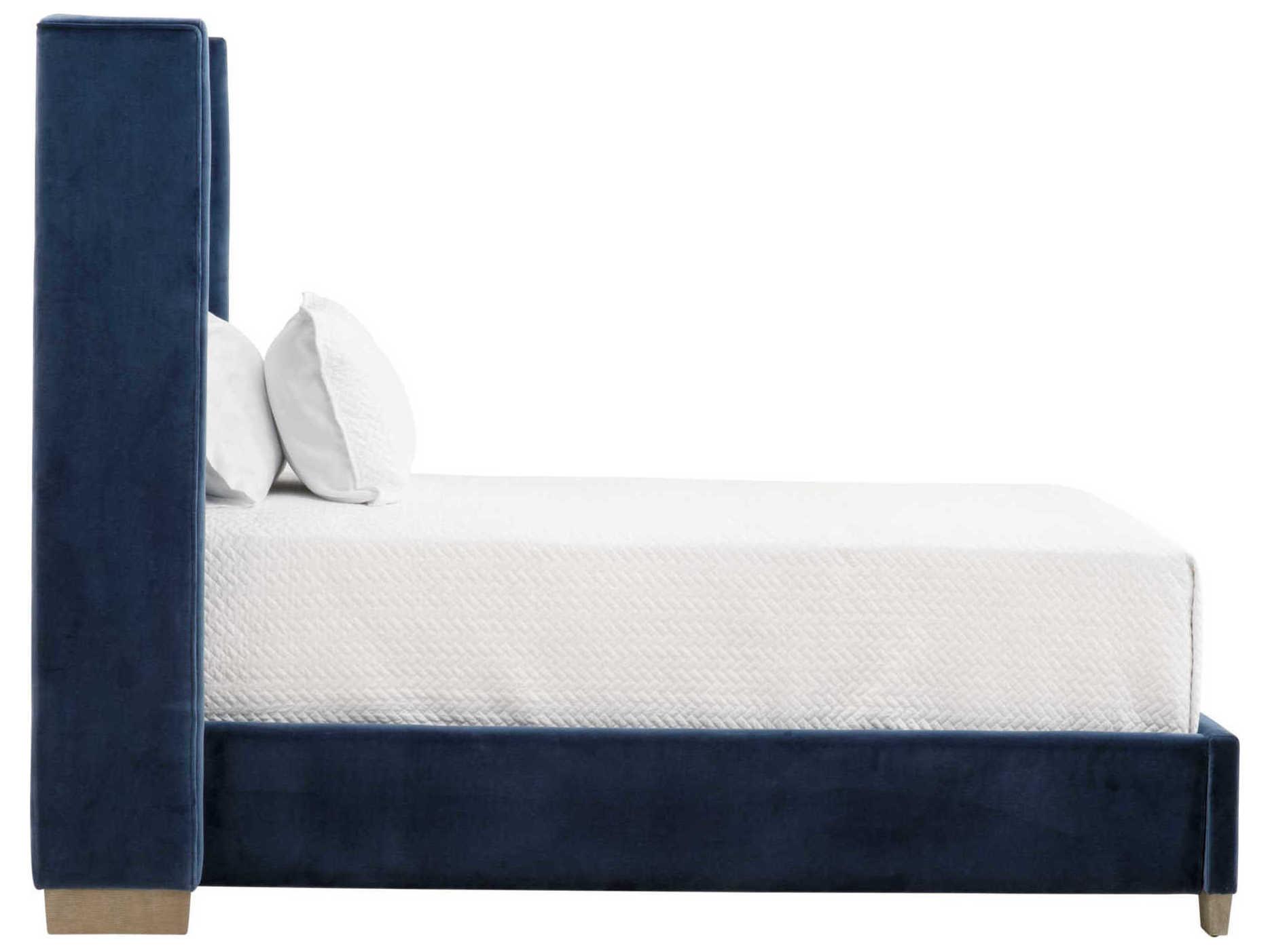 Essentials for Living Stitch & Hand Chandler Denim Velvet Natural Gray Oak Blue Wood Upholstered Twin Panel Bed