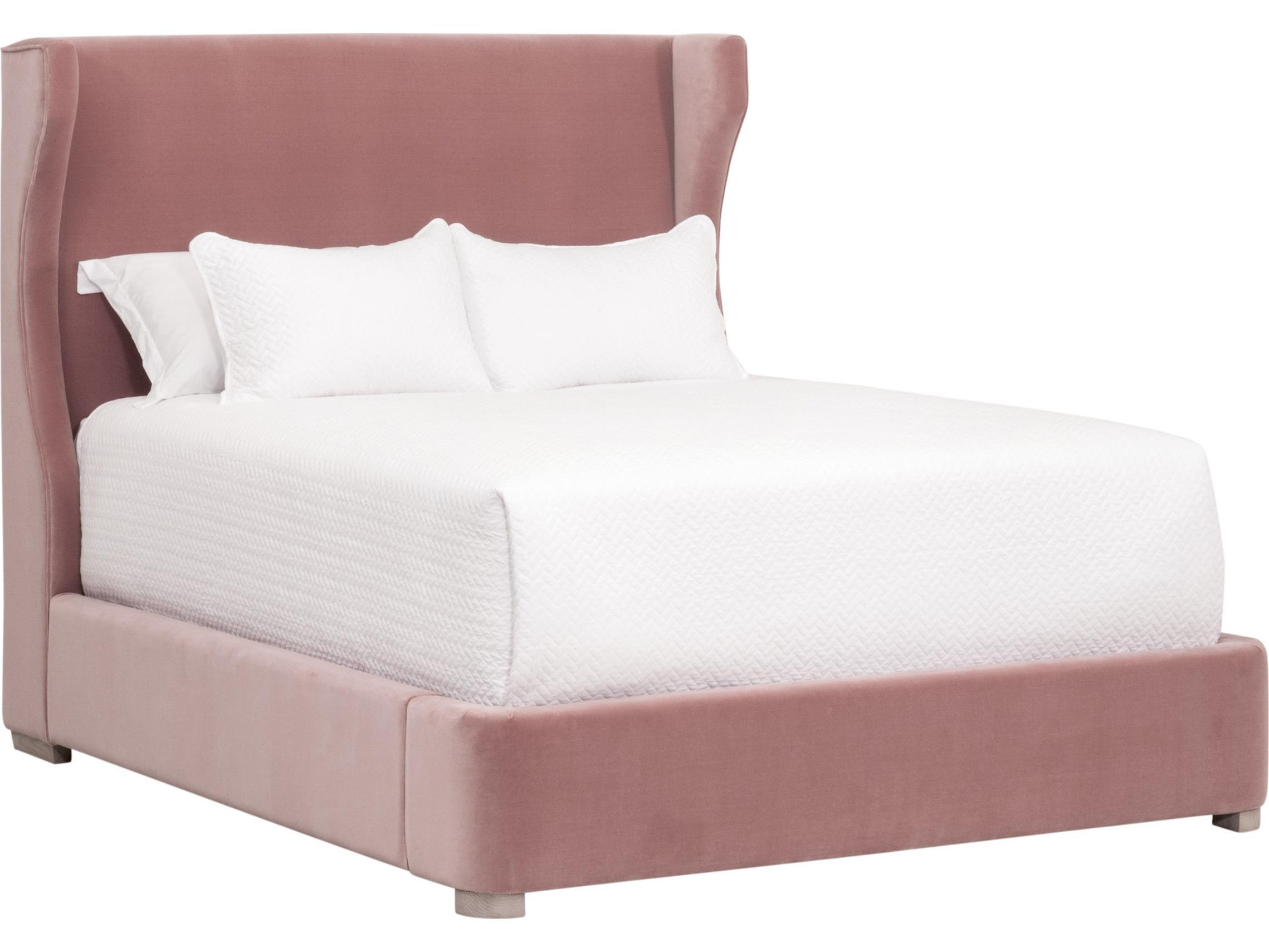 Essentials for Living Stitch & Hand - Dining & Bedroom Pink Oak Wood Upholstered Queen Platform Bed