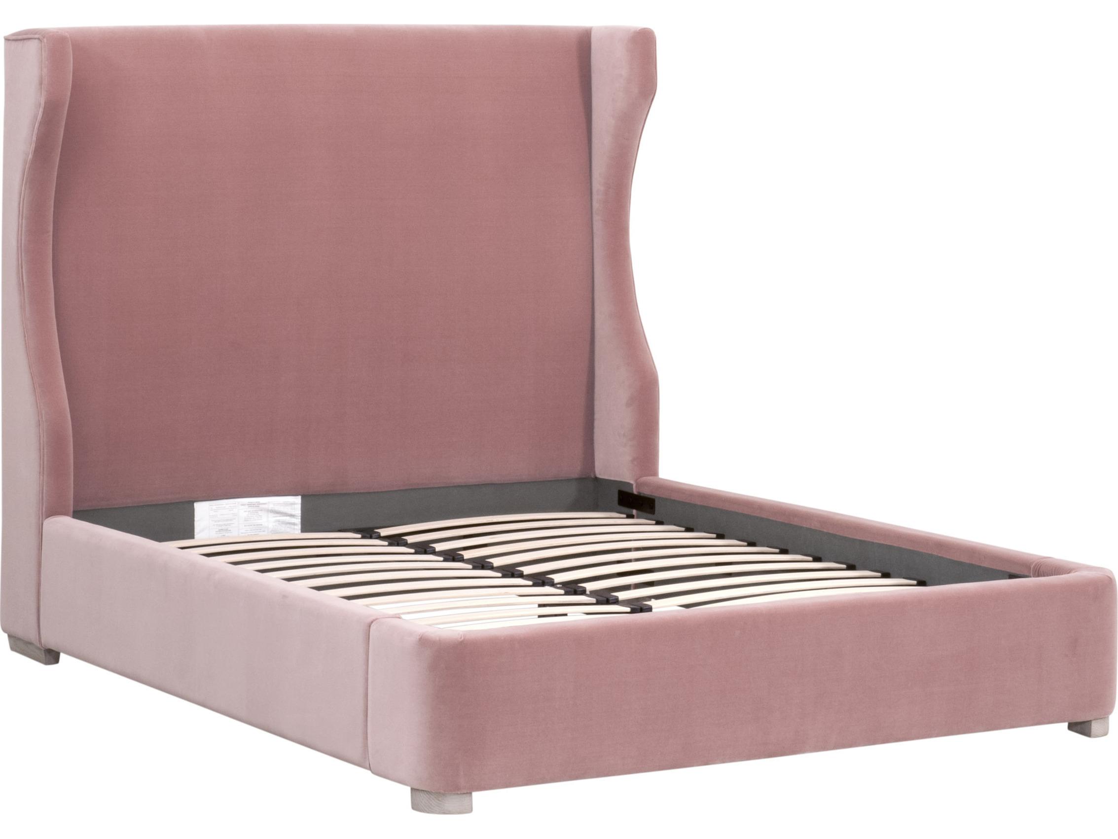 Essentials for Living Stitch & Hand - Dining & Bedroom Pink Oak Wood Upholstered Queen Platform Bed