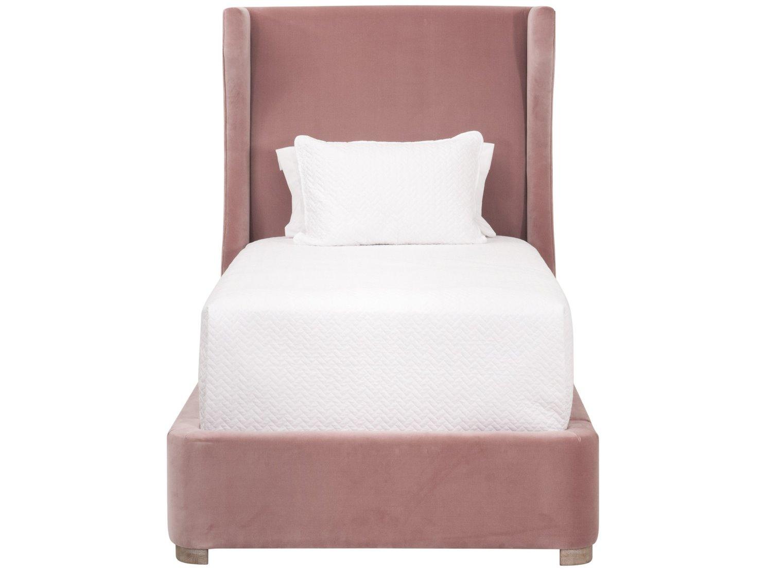 Essentials for Living Stitch & Hand - Bedroom Pink Oak Wood Upholstered Twin Panel Bed