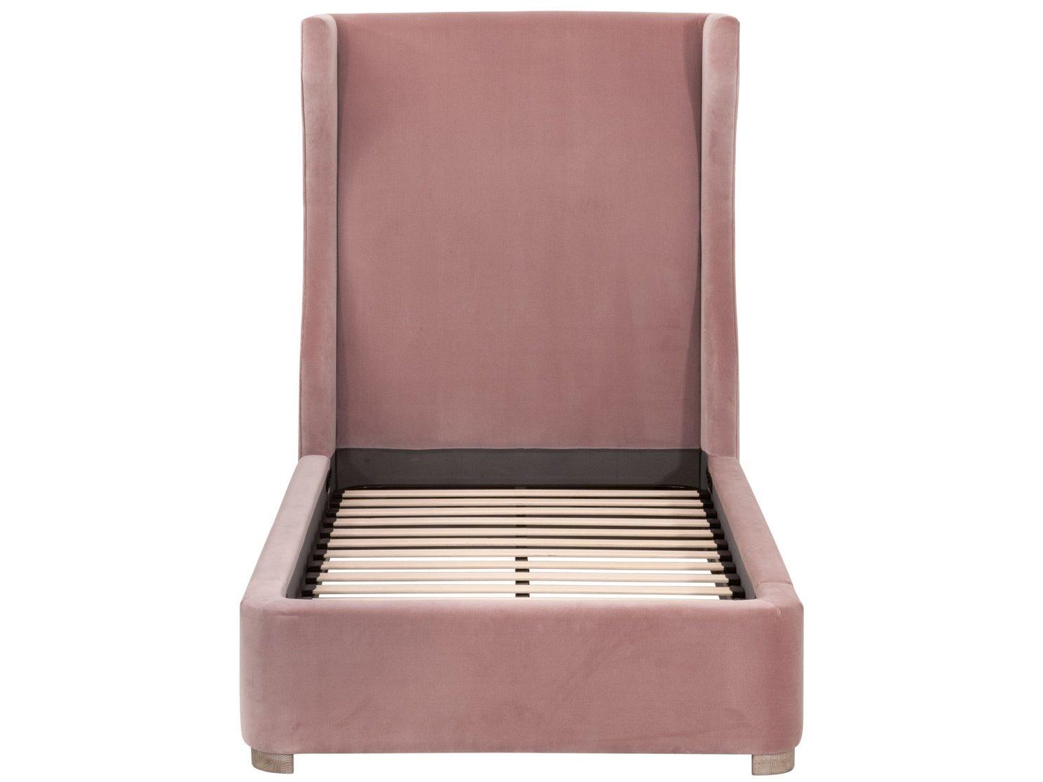 Essentials for Living Stitch & Hand - Bedroom Pink Oak Wood Upholstered Twin Panel Bed