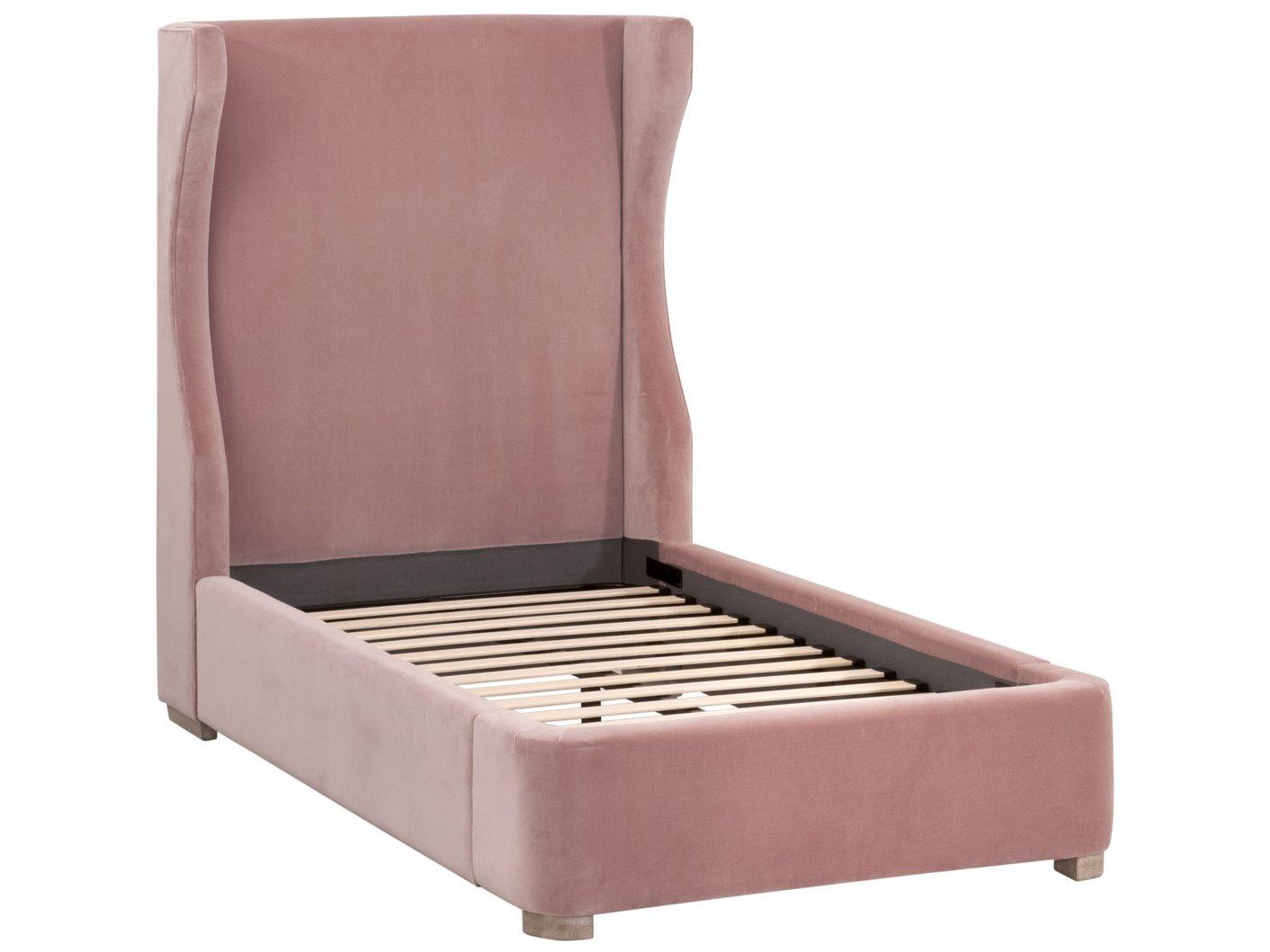 Essentials for Living Stitch & Hand - Bedroom Pink Oak Wood Upholstered Twin Panel Bed