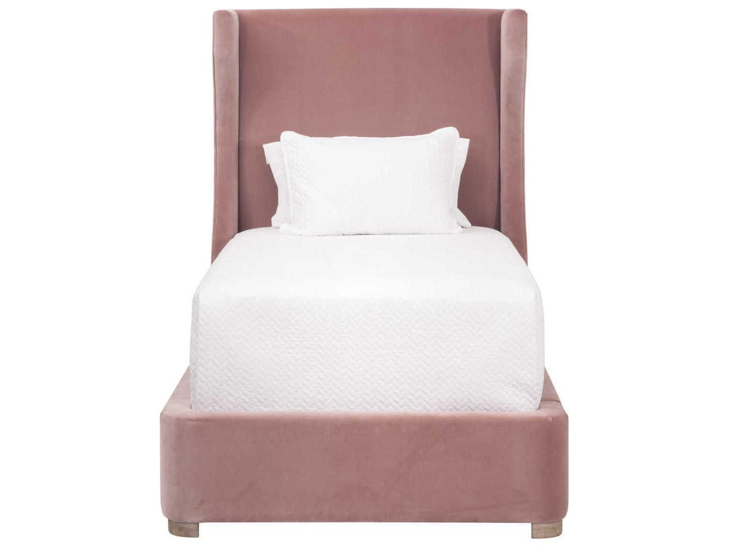 Essentials for Living Stitch & Hand Petal Velvet Natural Gray Oak Pink Wood Upholstered Twin Panel Bed