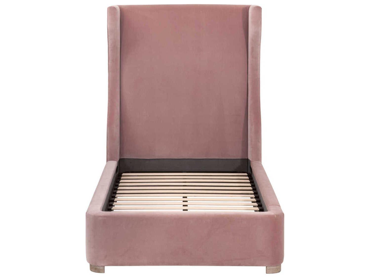 Essentials for Living Stitch & Hand Petal Velvet Natural Gray Oak Pink Wood Upholstered Twin Panel Bed