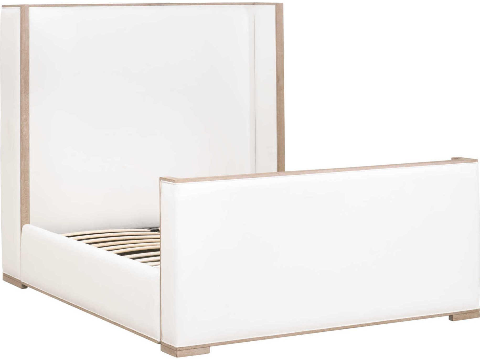 Essentials for Living Stitch & Hand Tailor White Oak Wood Upholstered California King Panel Bed