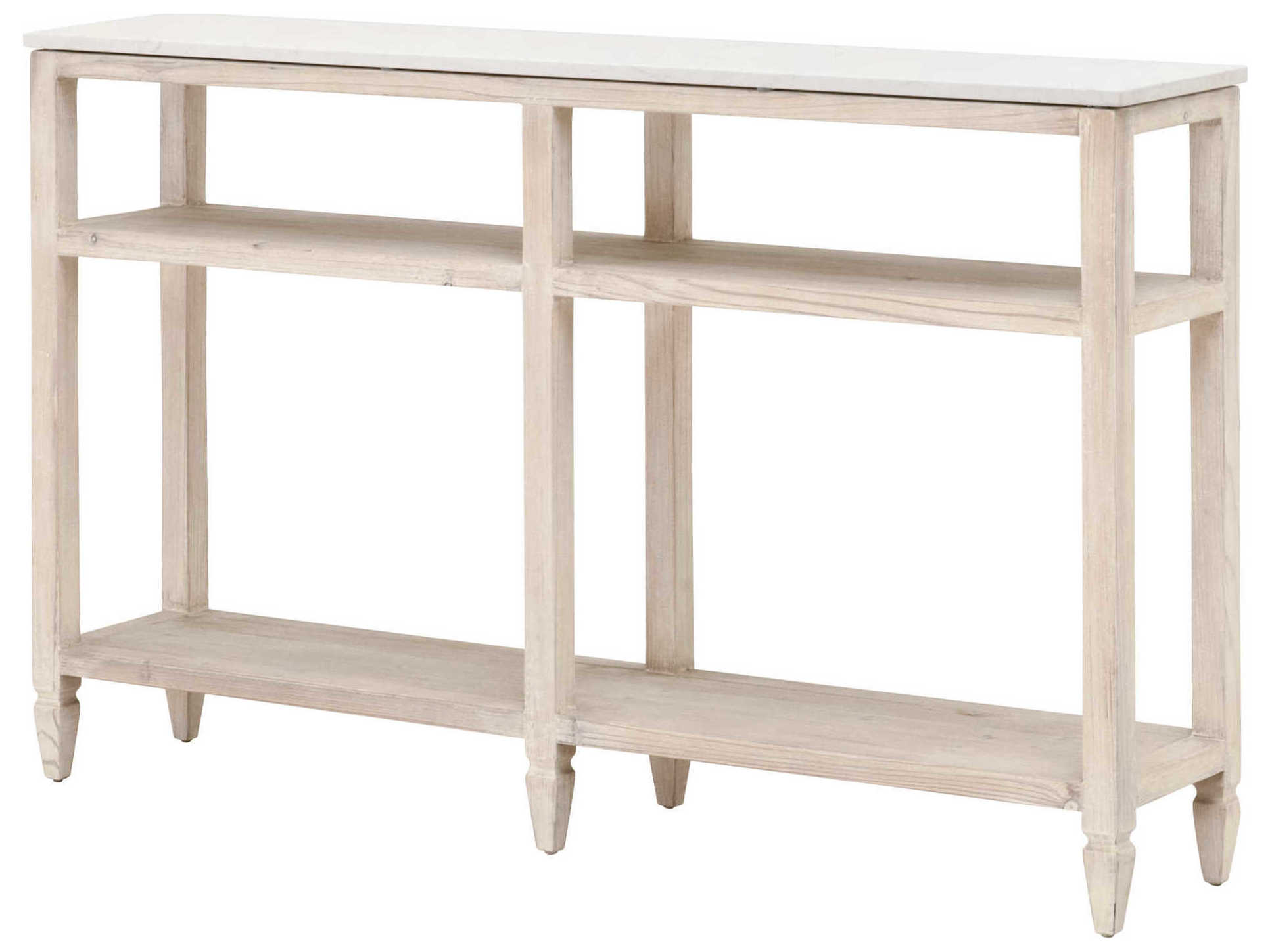 Essentials for Living Bella Antique Emerie Rectangular Stone White Wash Pine Console Table