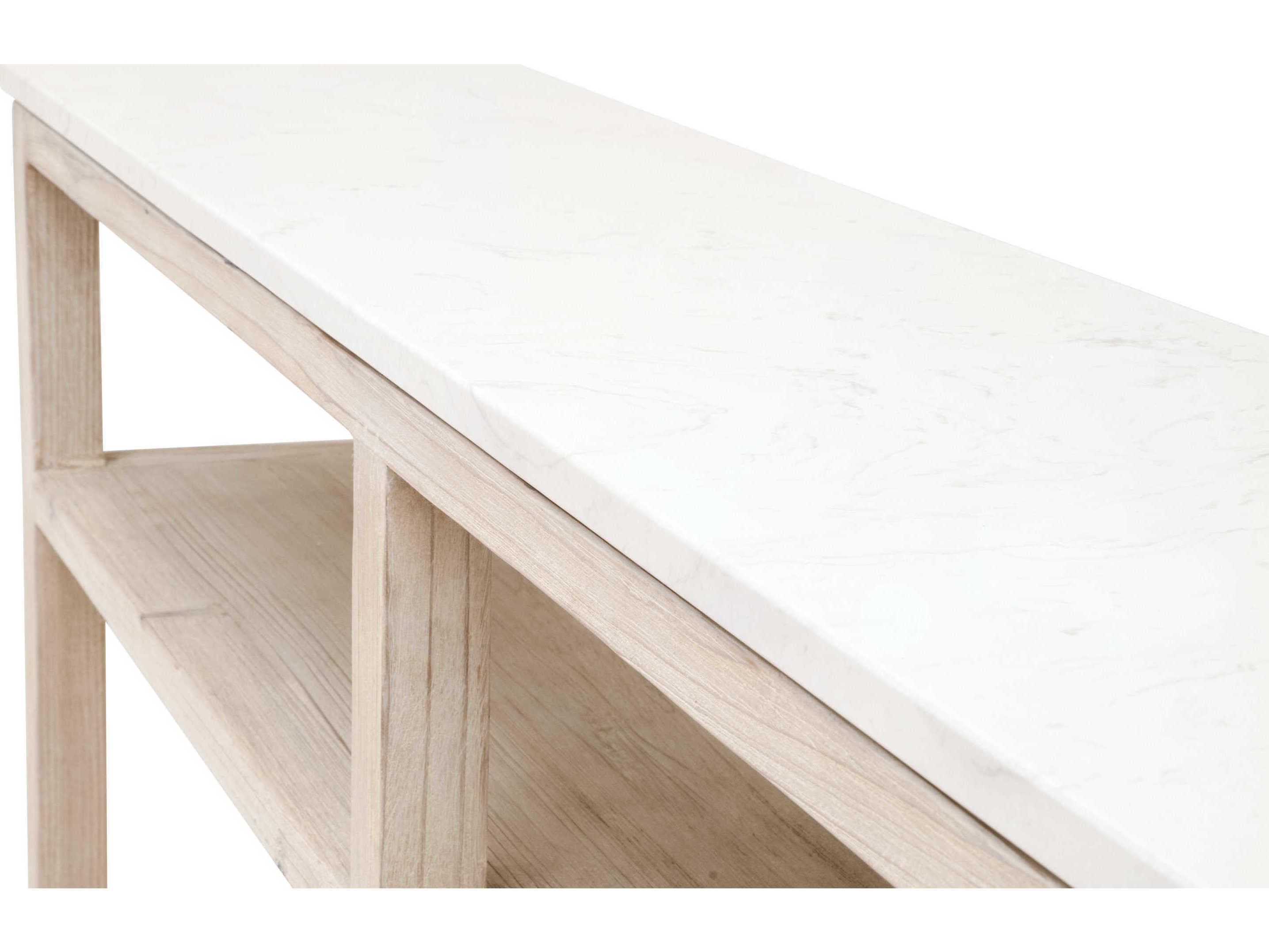 Essentials for Living Bella Antique Emerie Rectangular Stone White Wash Pine Console Table