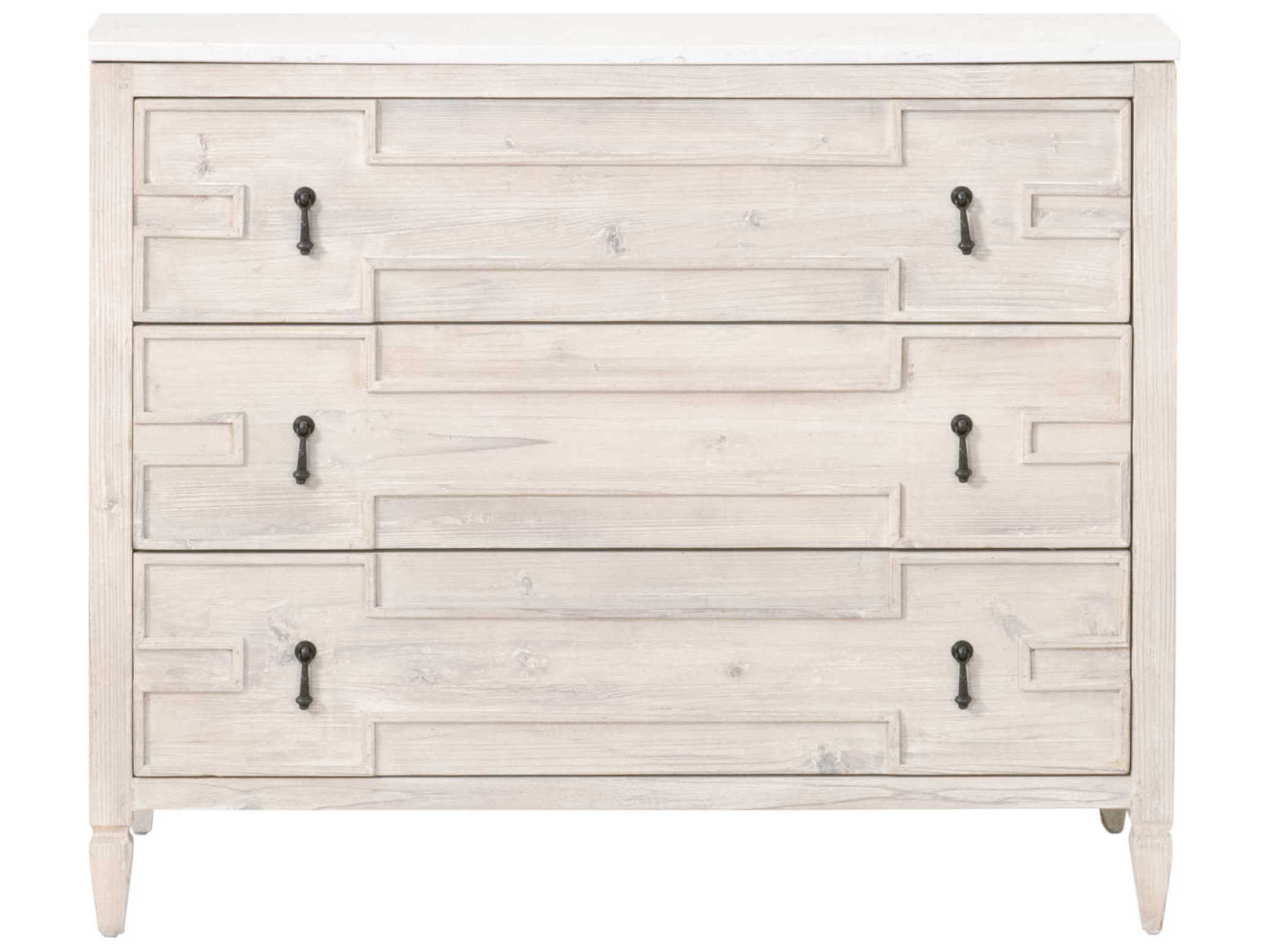 Luxecor Respite 3-Drawers White Wash Pine Quartz Wood Accent Chest