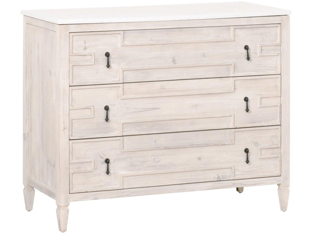 Luxecor Respite 3-Drawers White Wash Pine Quartz Wood Accent Chest