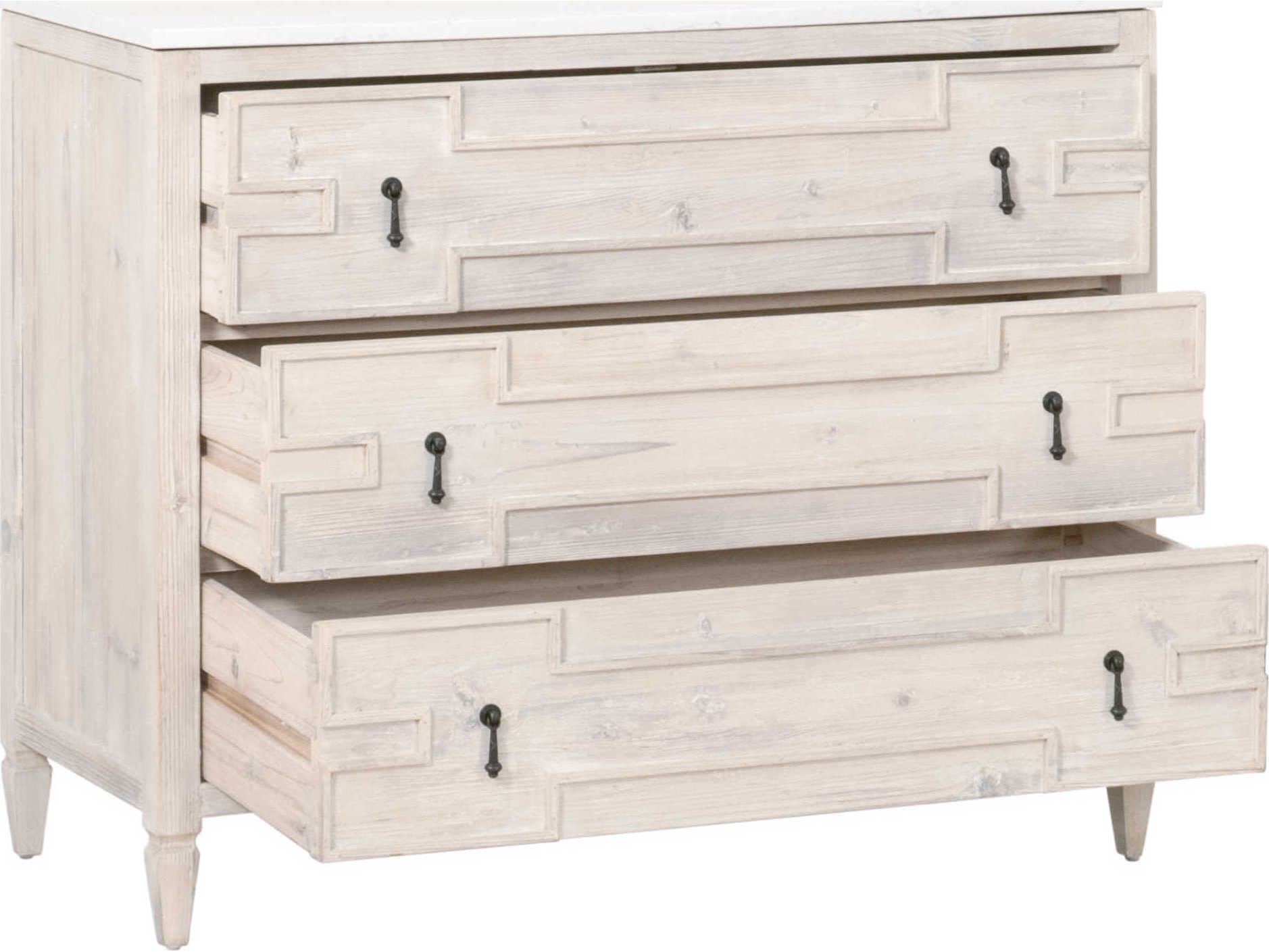 Luxecor Respite 3-Drawers White Wash Pine Quartz Wood Accent Chest