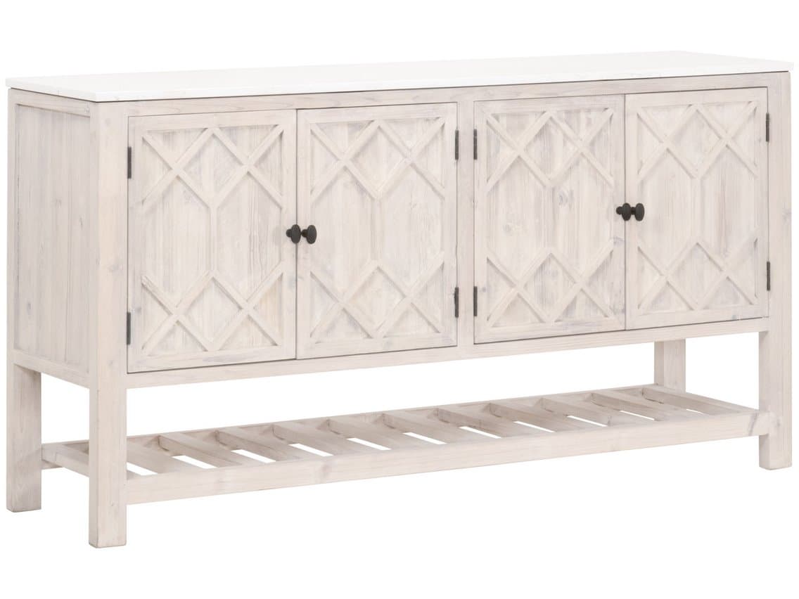 Essentials for Living Bella Antique Willow 67" Pine Wood White Wash Quartz Sideboard