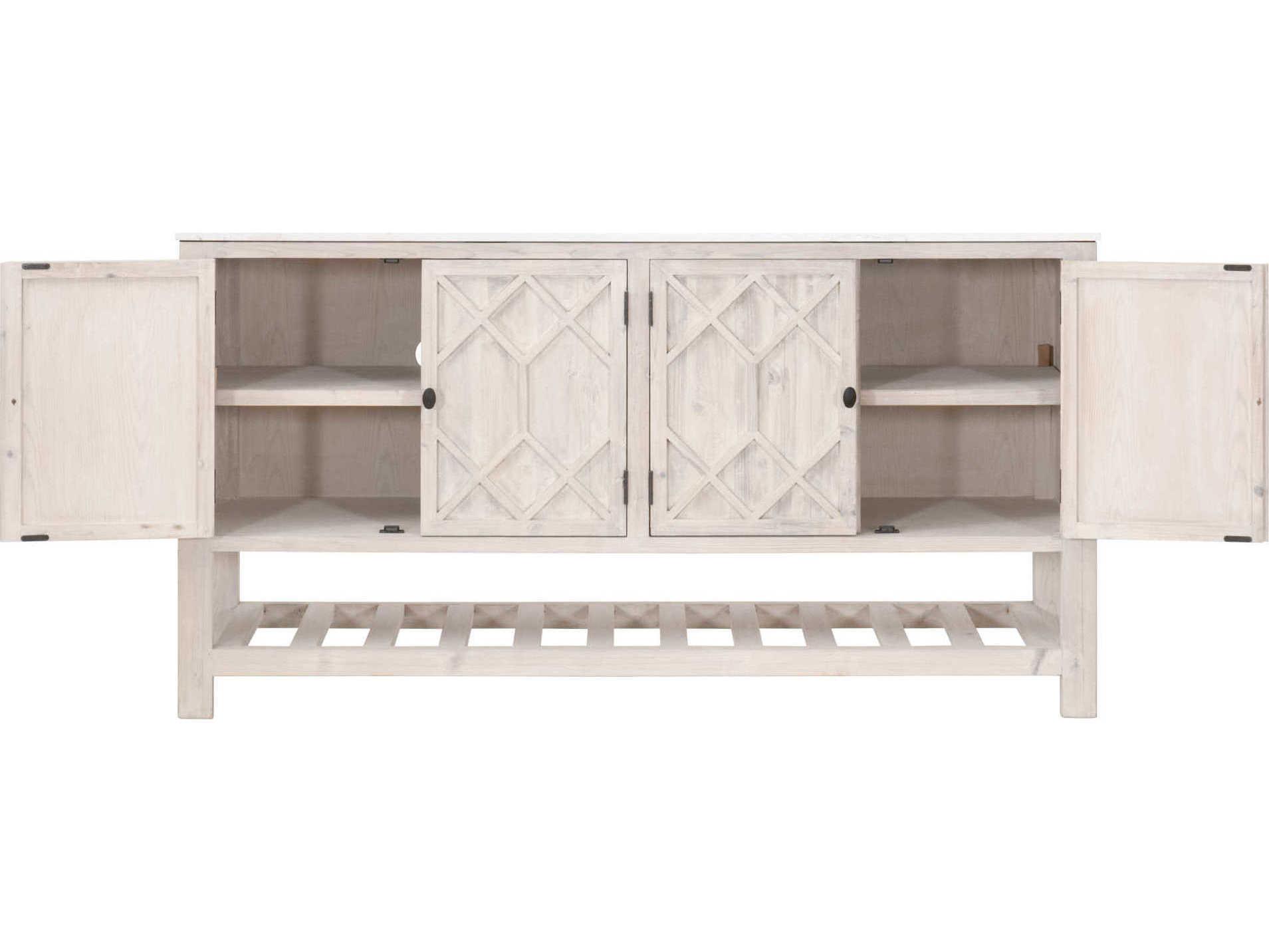 Essentials for Living Bella Antique Willow 67" Pine Wood White Wash Quartz Sideboard